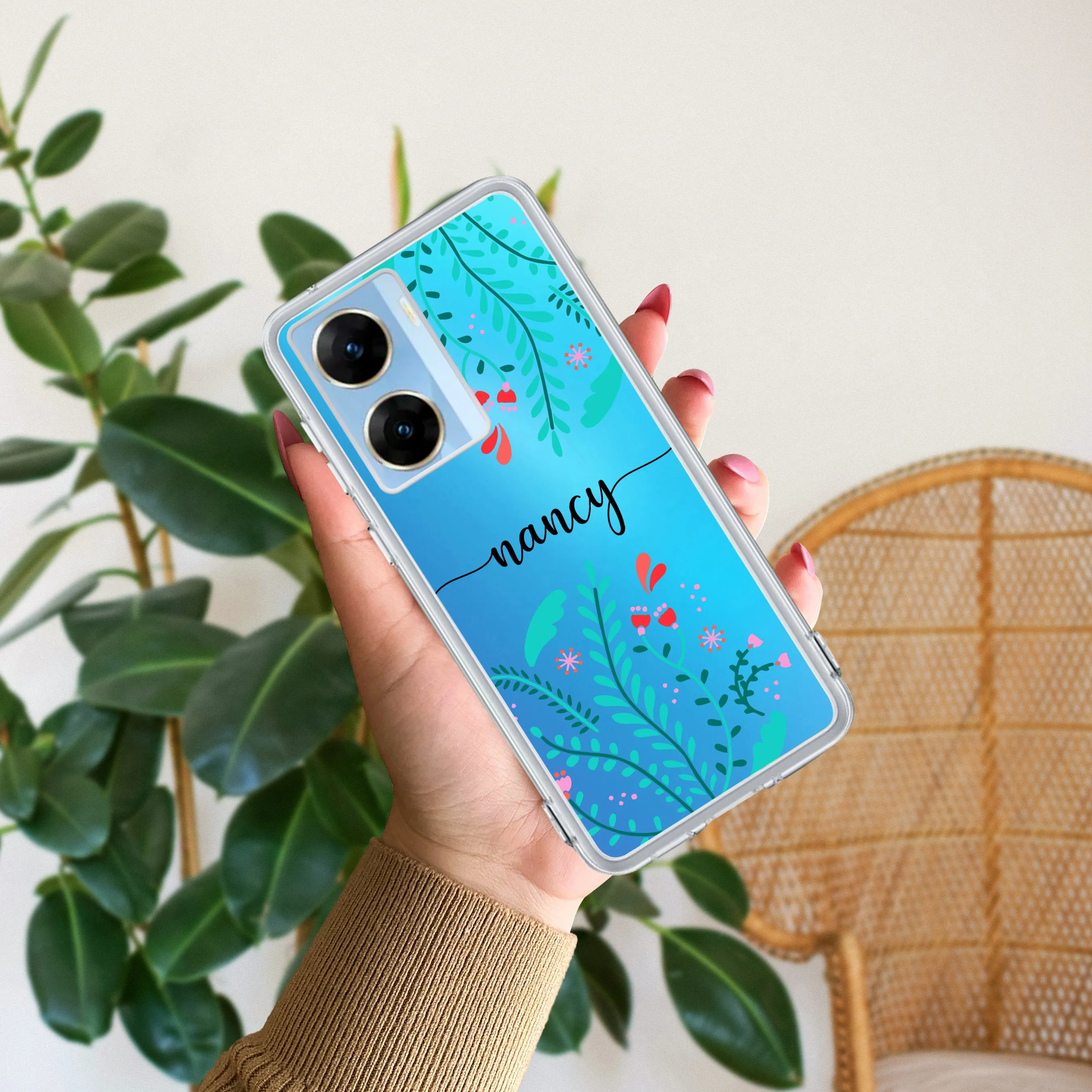 Blue Floral Customize Transparent Silicon Case For Vivo