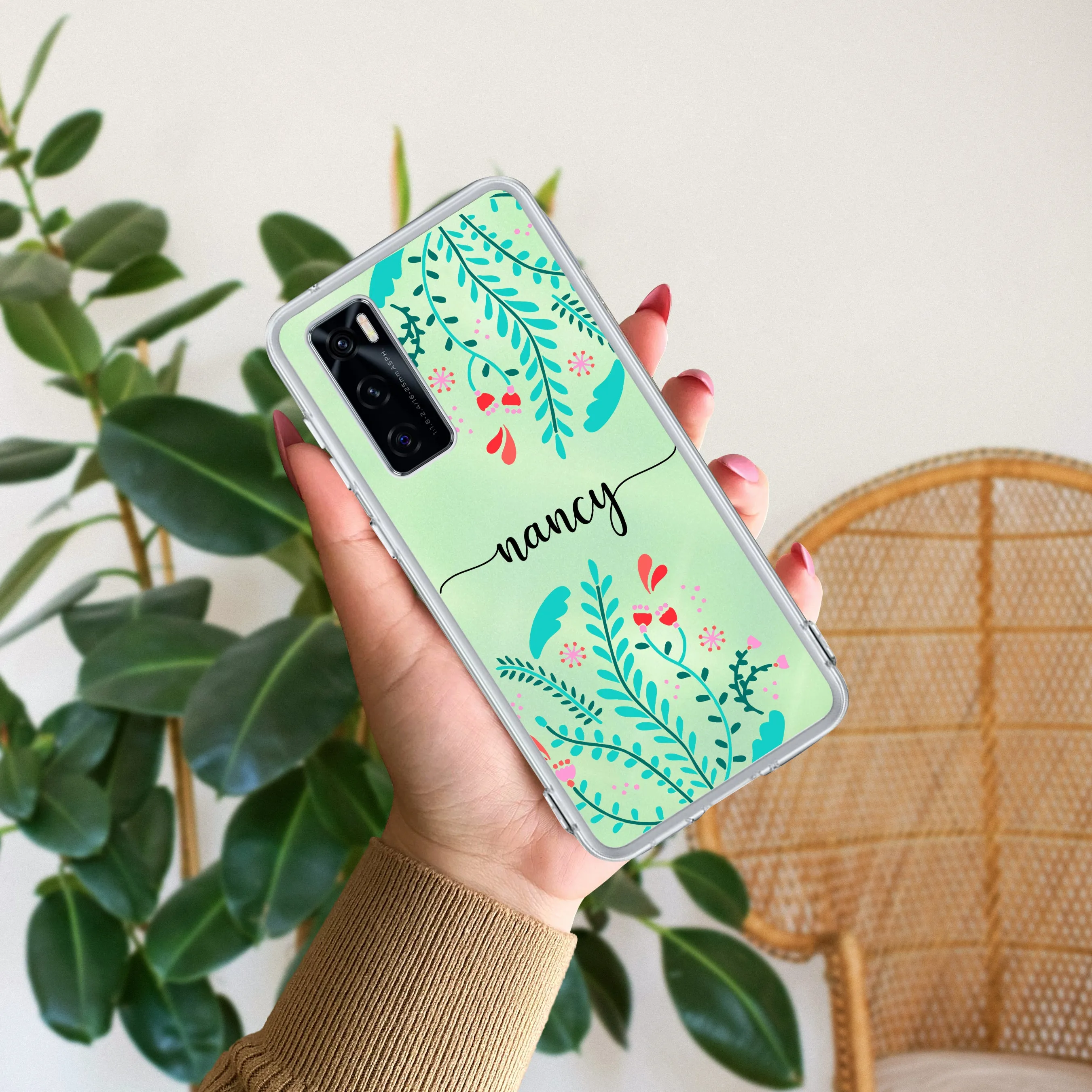 Blue Floral Customize Transparent Silicon Case For Vivo