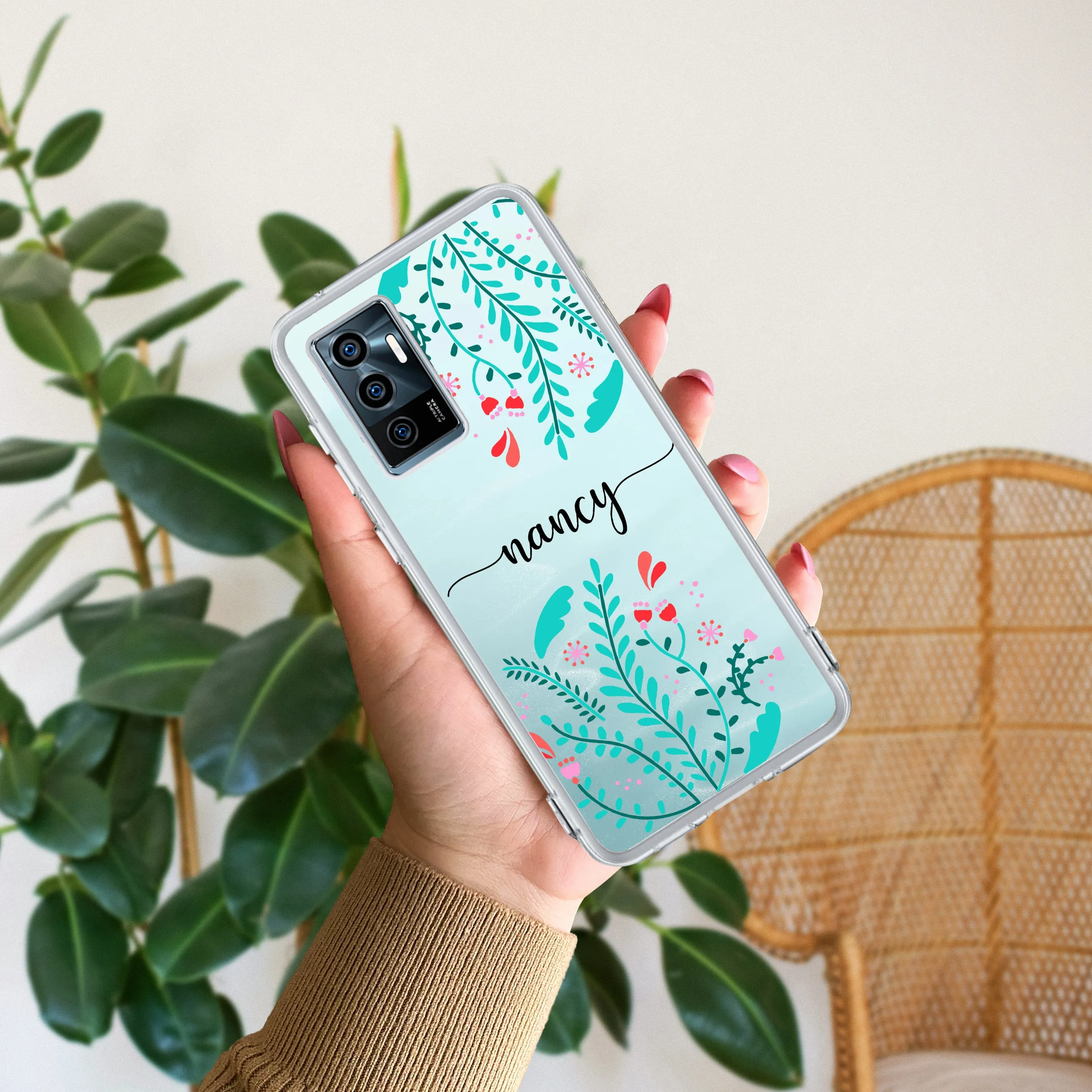 Blue Floral Customize Transparent Silicon Case For Vivo