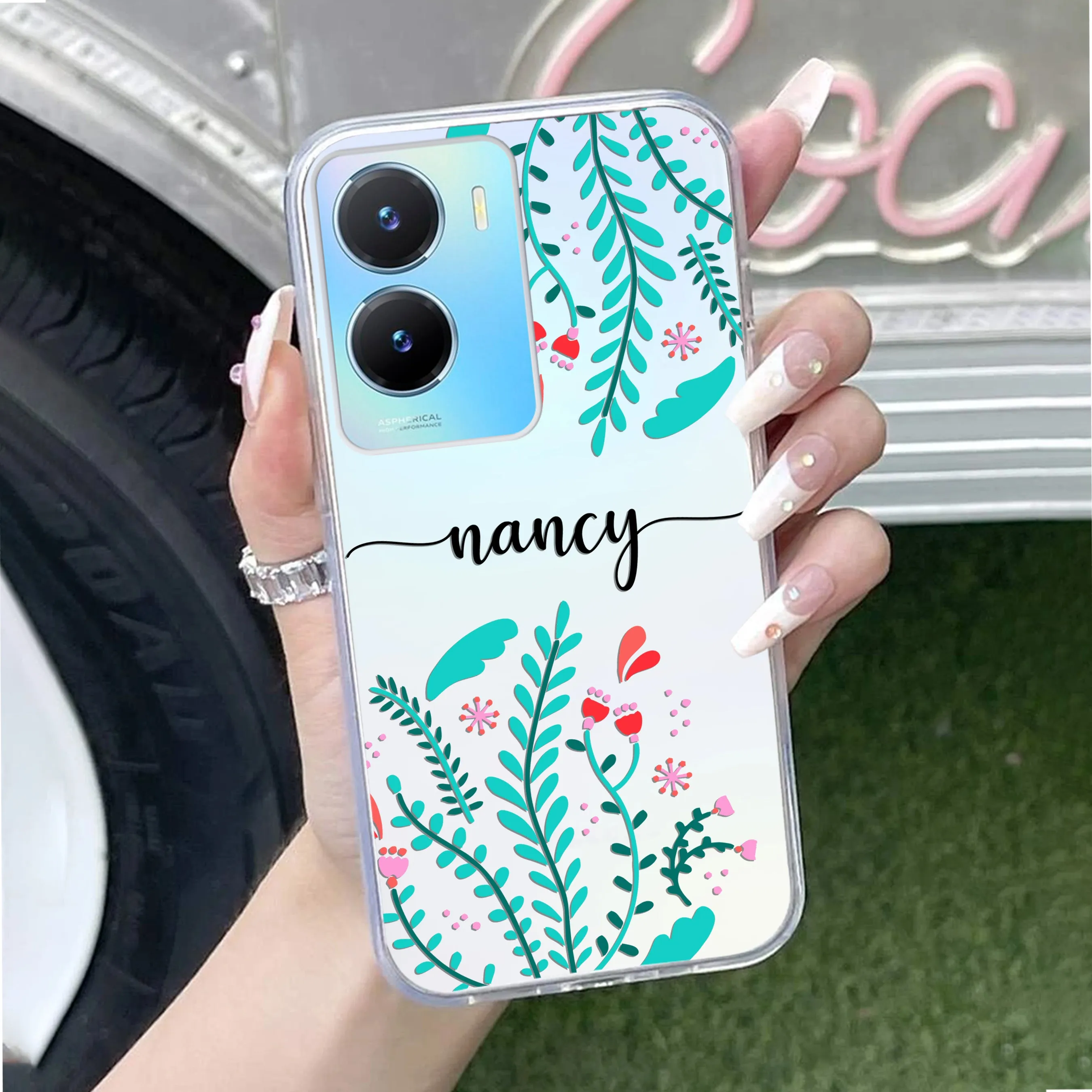 Blue Floral Customize Transparent Silicon Case For Vivo