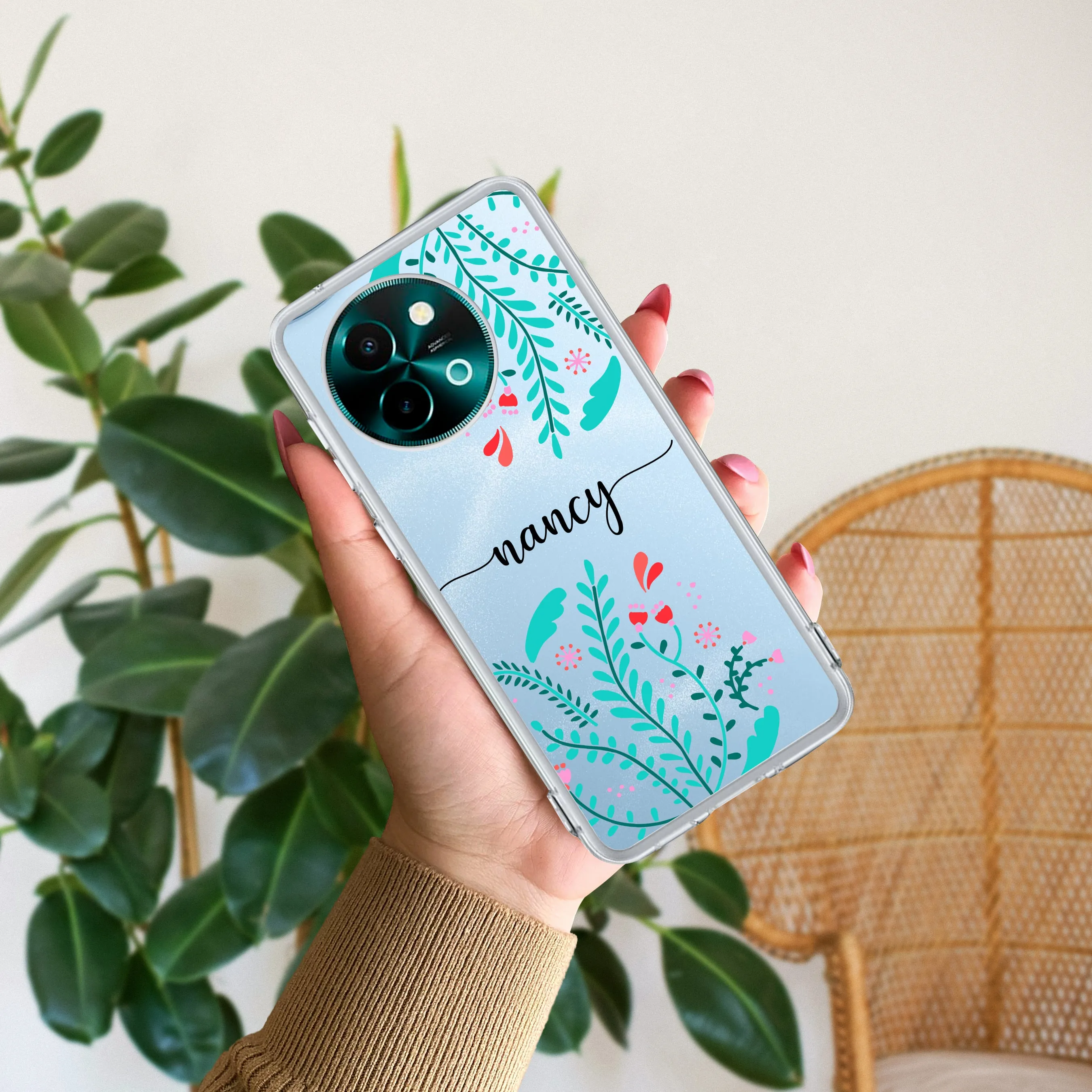 Blue Floral Customize Transparent Silicon Case For Vivo