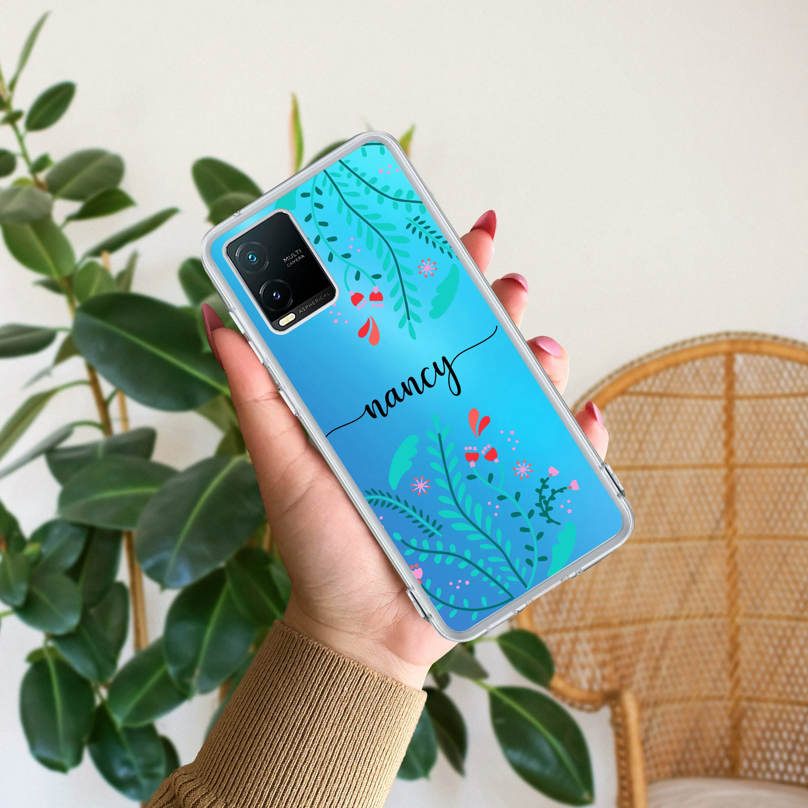 Blue Floral Customize Transparent Silicon Case For Vivo