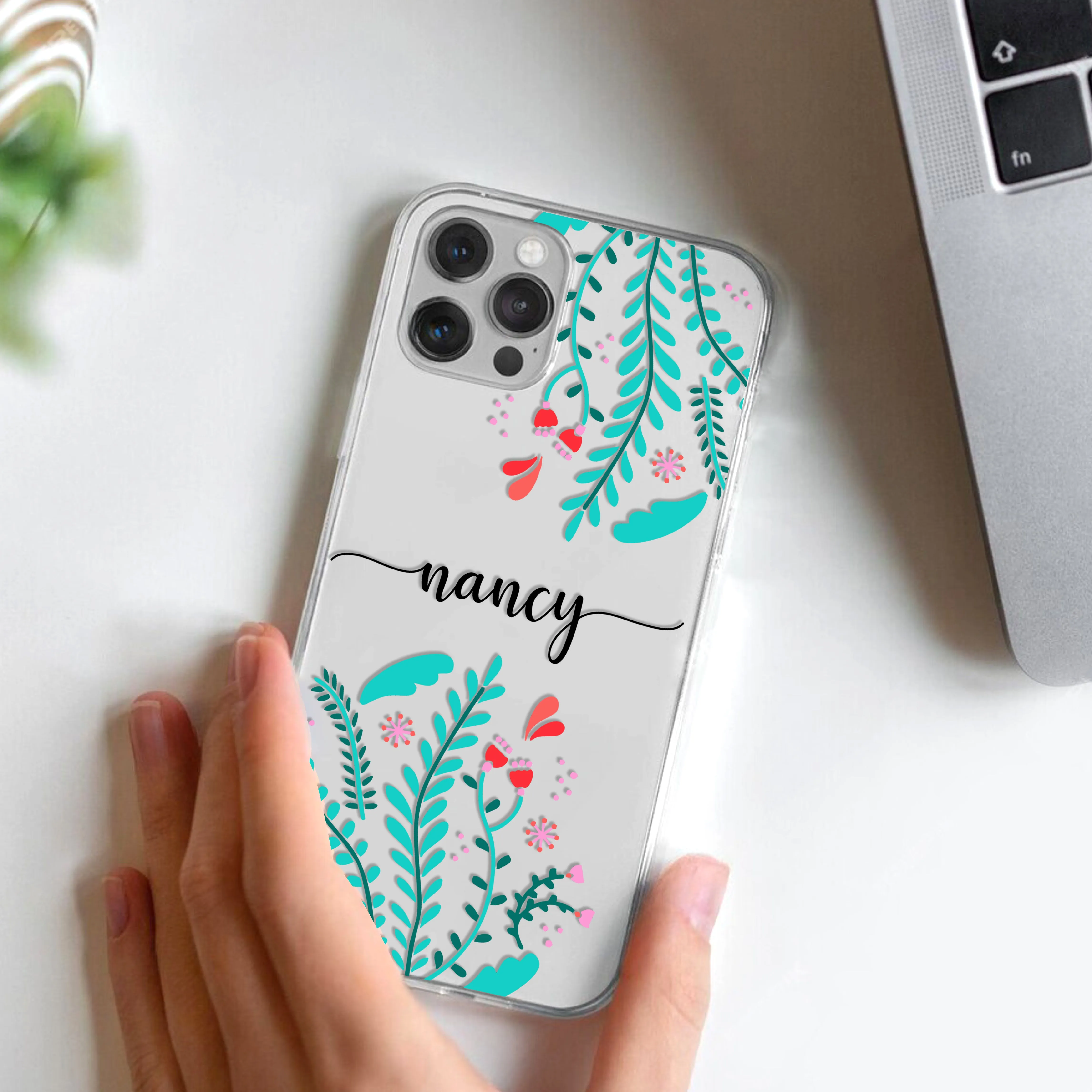 Blue Floral Customize Transparent Silicon Case For Vivo