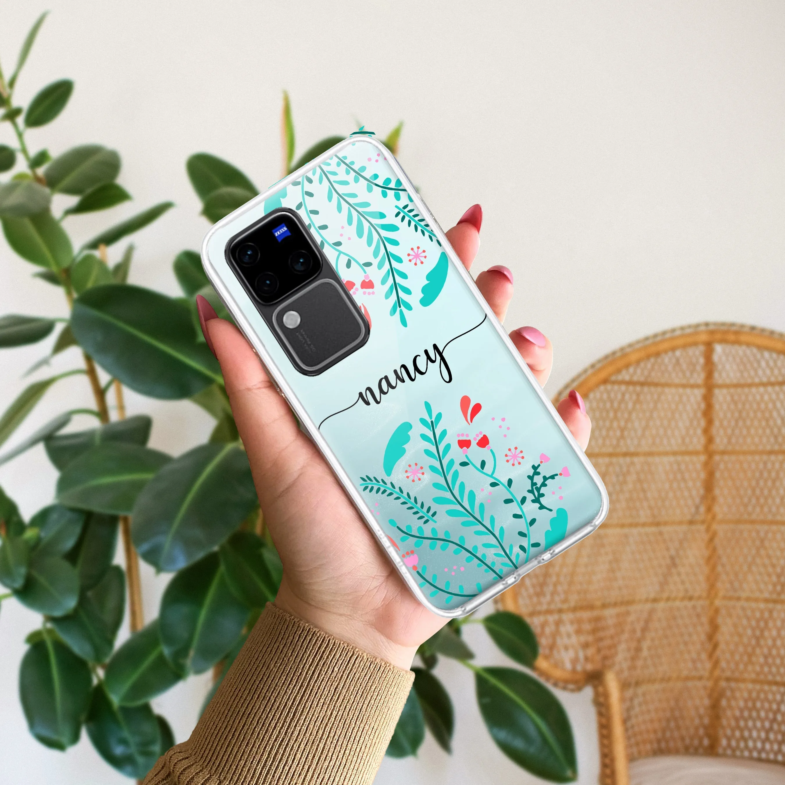 Blue Floral Customize Transparent Silicon Case For Vivo