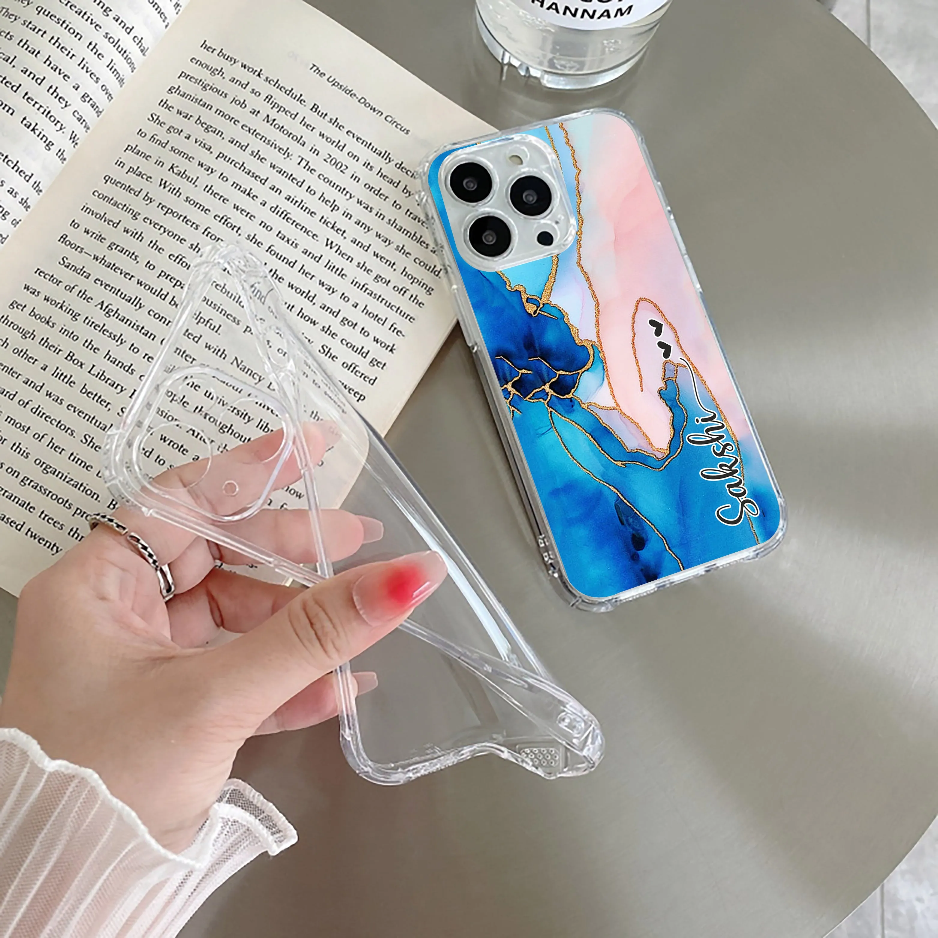 Blue Gradient Marble Customize Transparent Silicon Case For iPhone