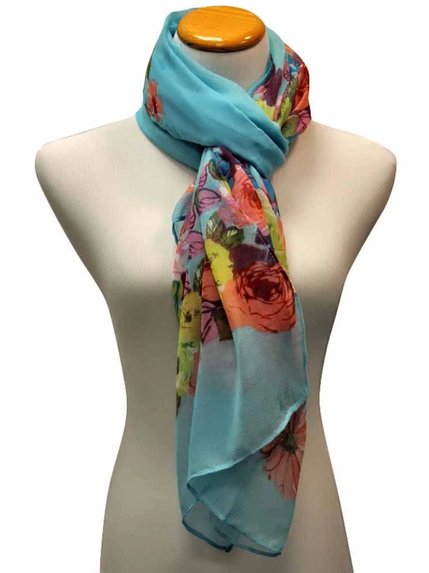 Blue Light Scarf With Colorful Floral Print