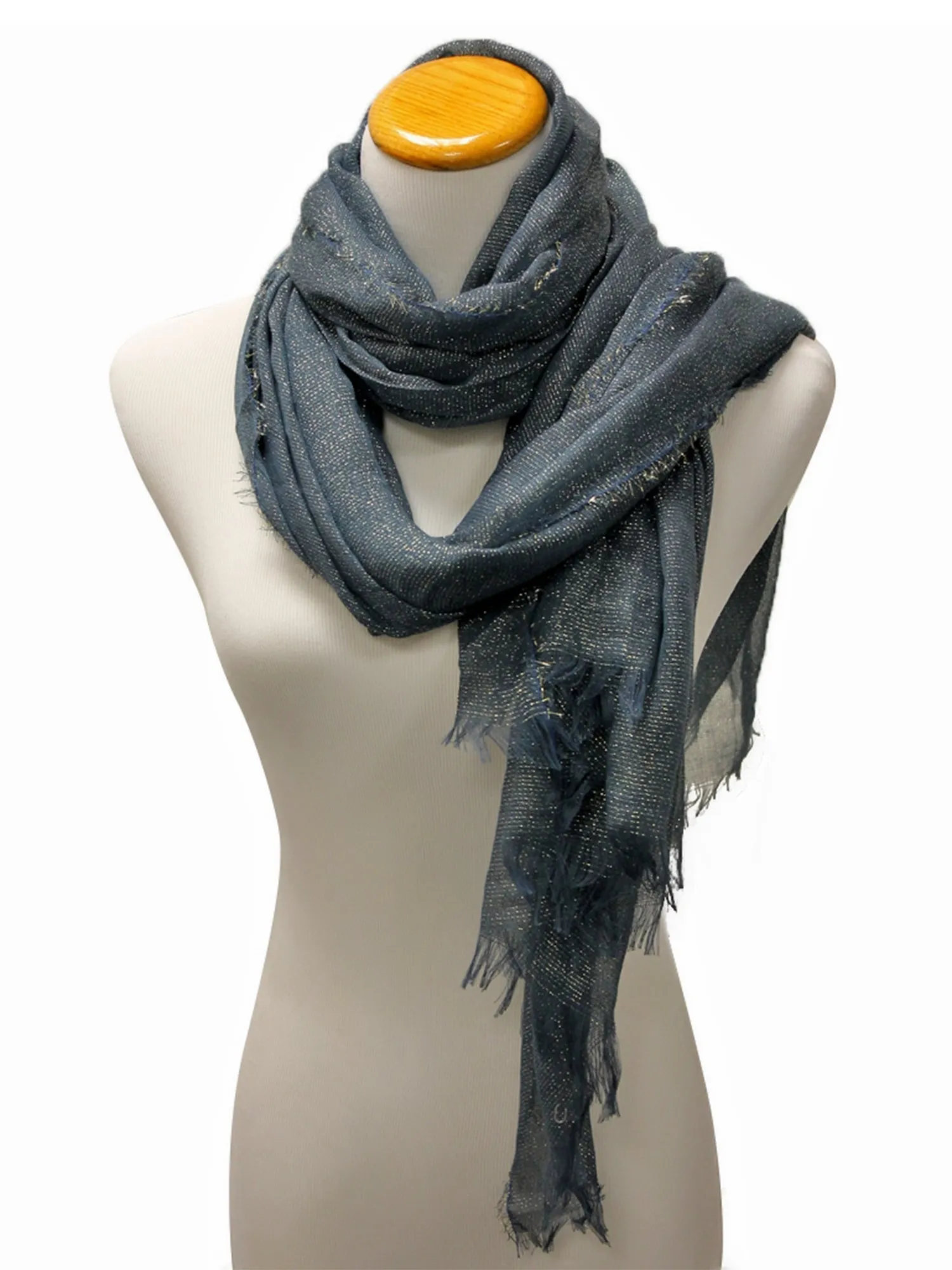 Blue Shimmery Metallic Long Woven Scarf