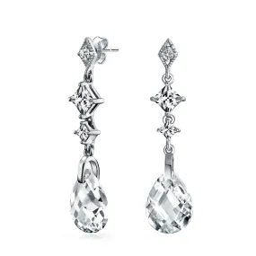 Briolette Teardrop CZ Chandelier Earrings Sterling Silver More Colors