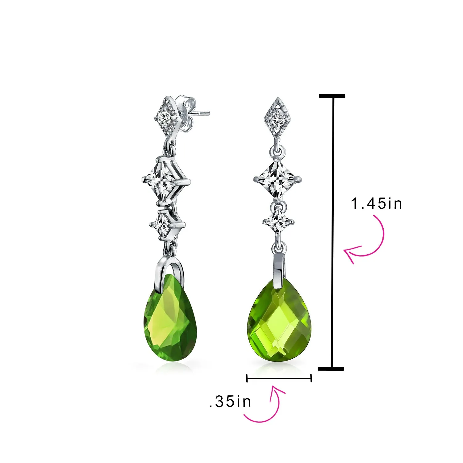 Briolette Teardrop CZ Chandelier Earrings Sterling Silver More Colors