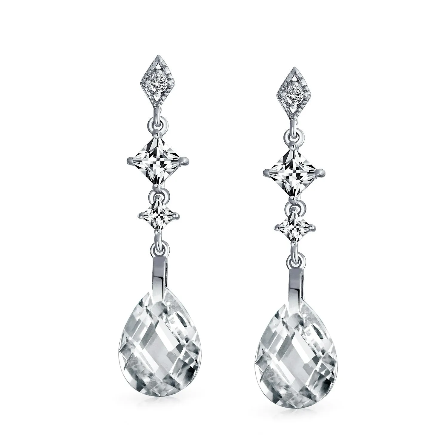 Briolette Teardrop CZ Chandelier Earrings Sterling Silver More Colors