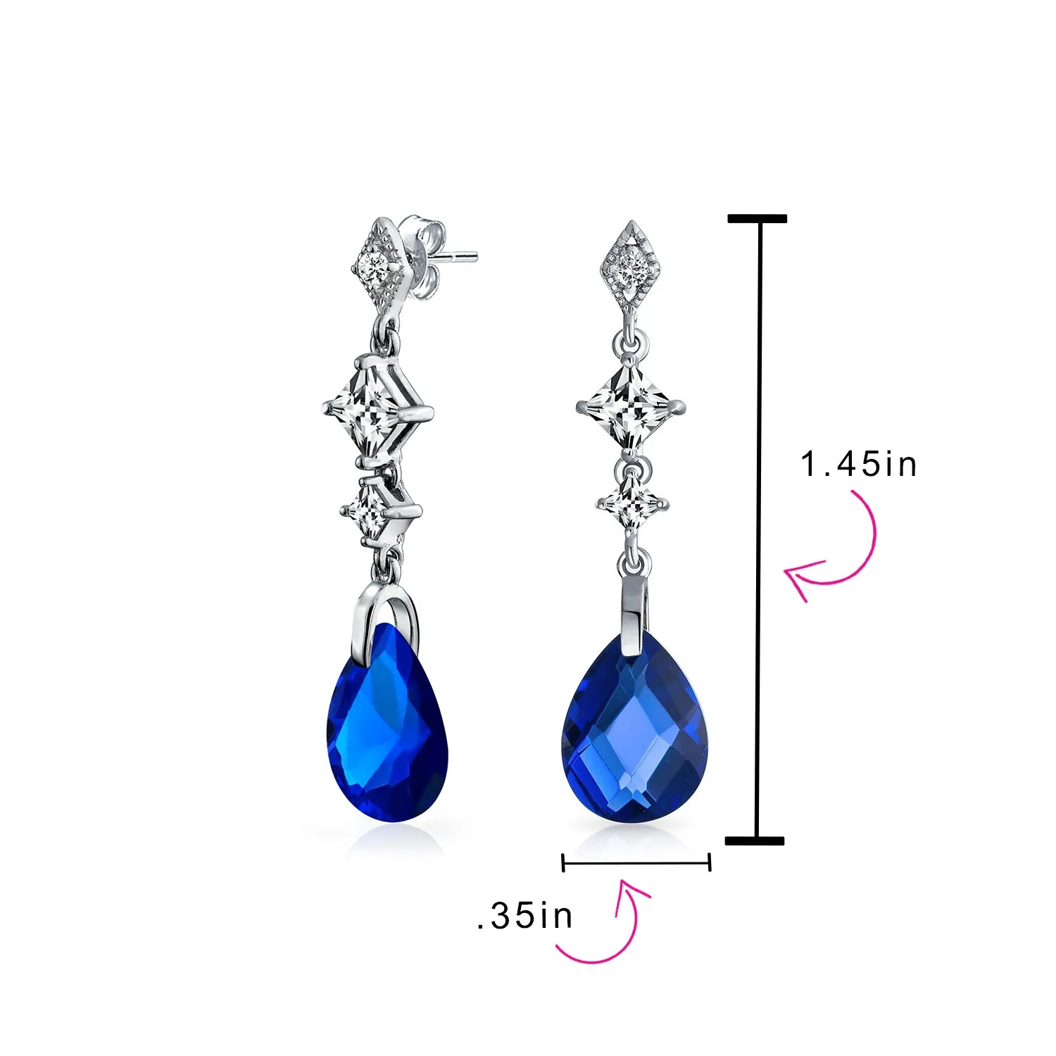 Briolette Teardrop CZ Chandelier Earrings Sterling Silver More Colors