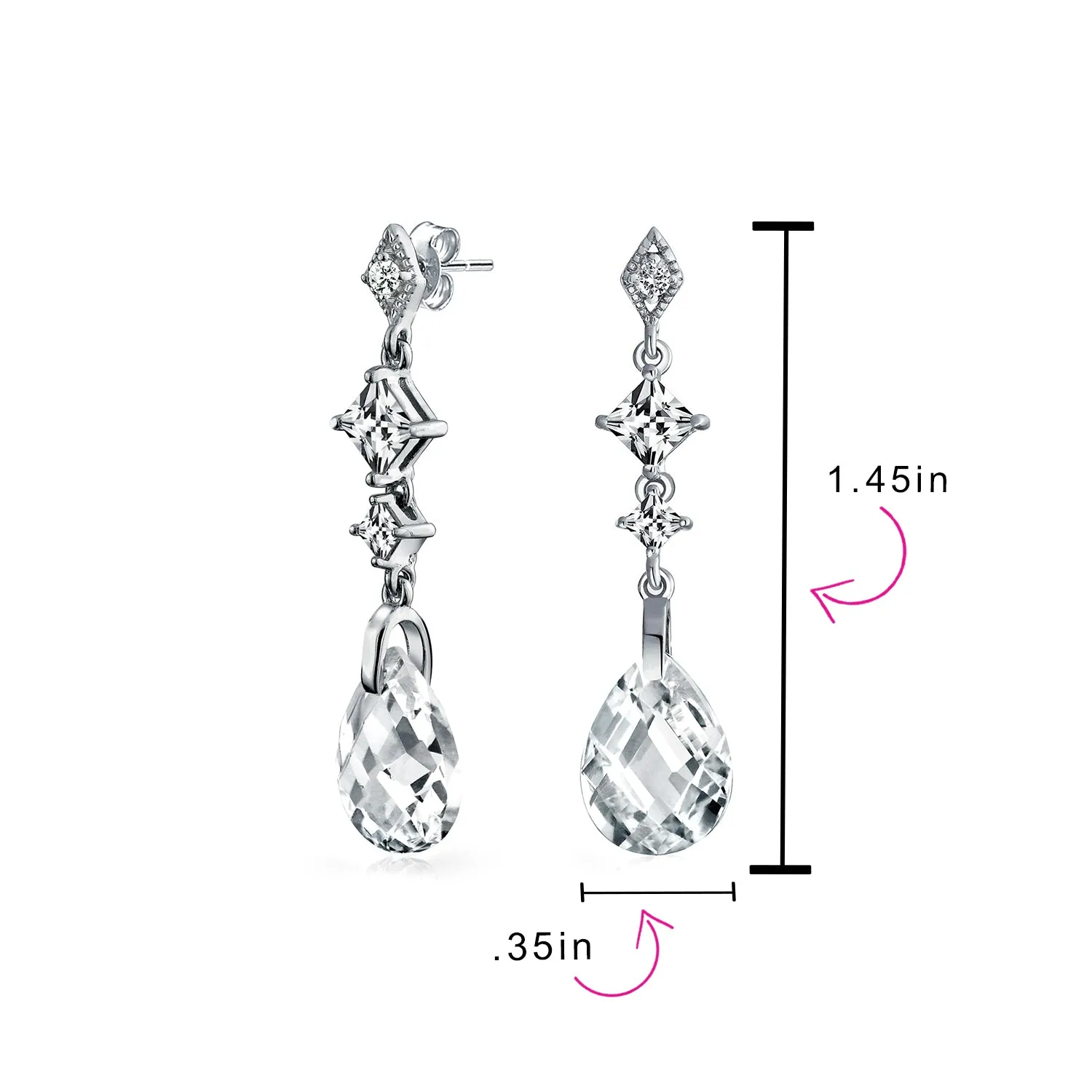 Briolette Teardrop CZ Chandelier Earrings Sterling Silver More Colors