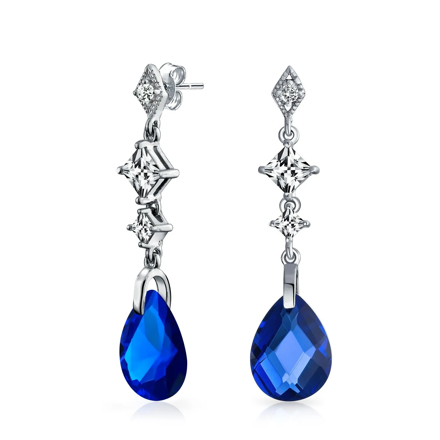 Briolette Teardrop CZ Chandelier Earrings Sterling Silver More Colors