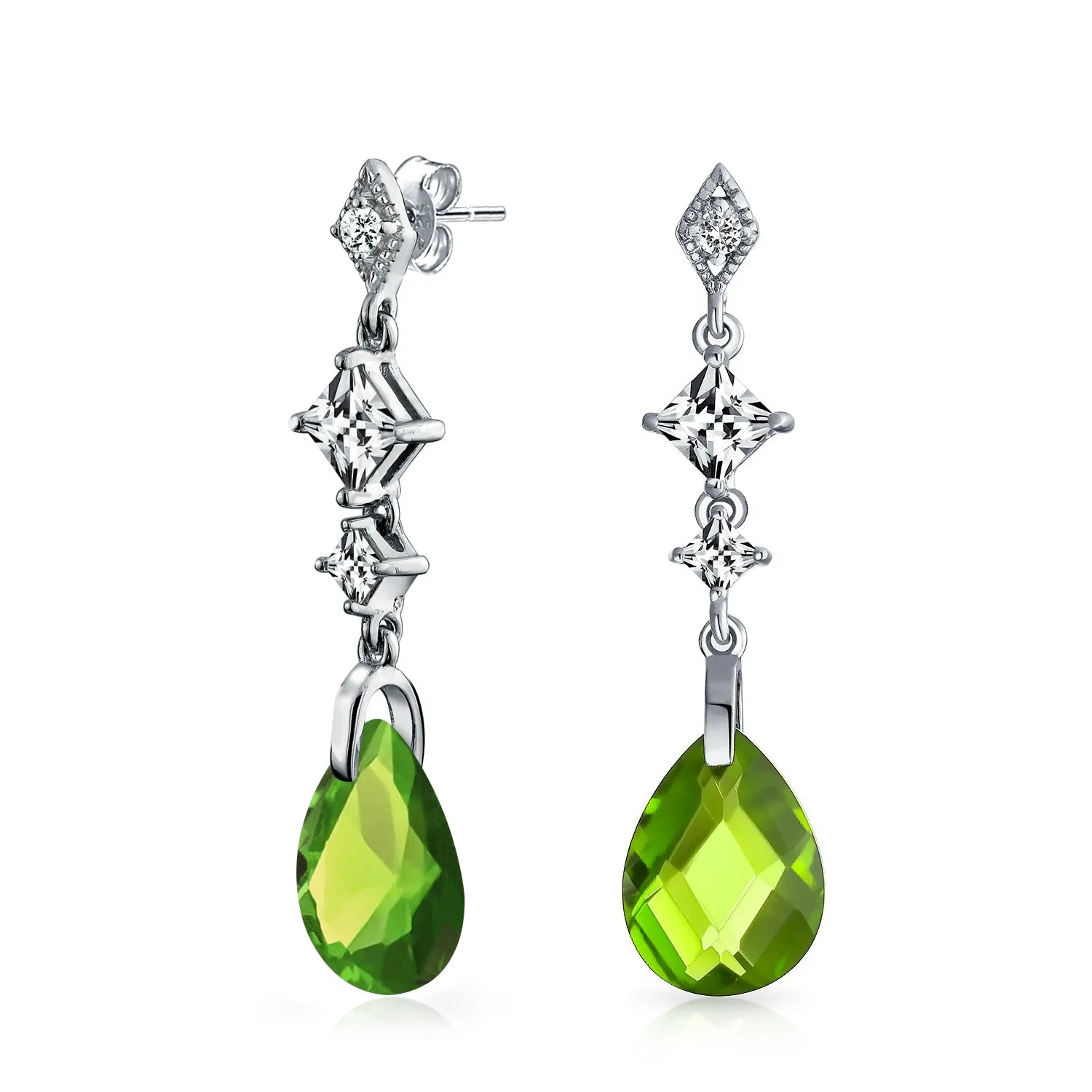 Briolette Teardrop CZ Chandelier Earrings Sterling Silver More Colors