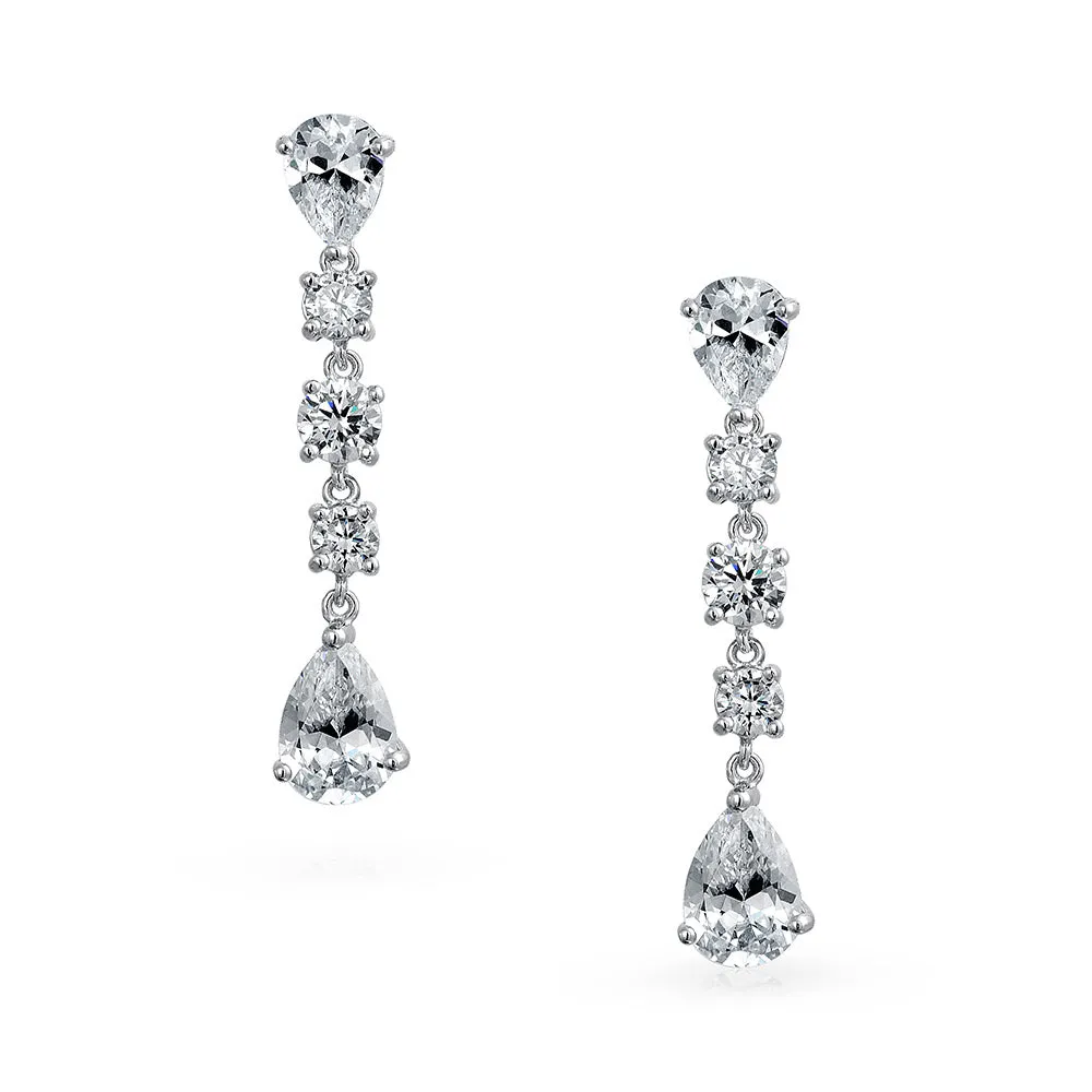 Briolette Teardrop CZ Chandelier Earrings Sterling Silver More Colors