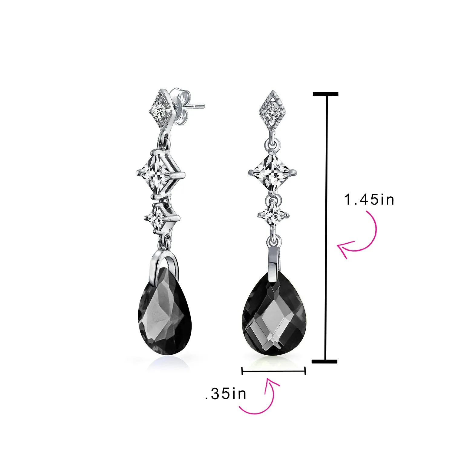 Briolette Teardrop CZ Chandelier Earrings Sterling Silver More Colors