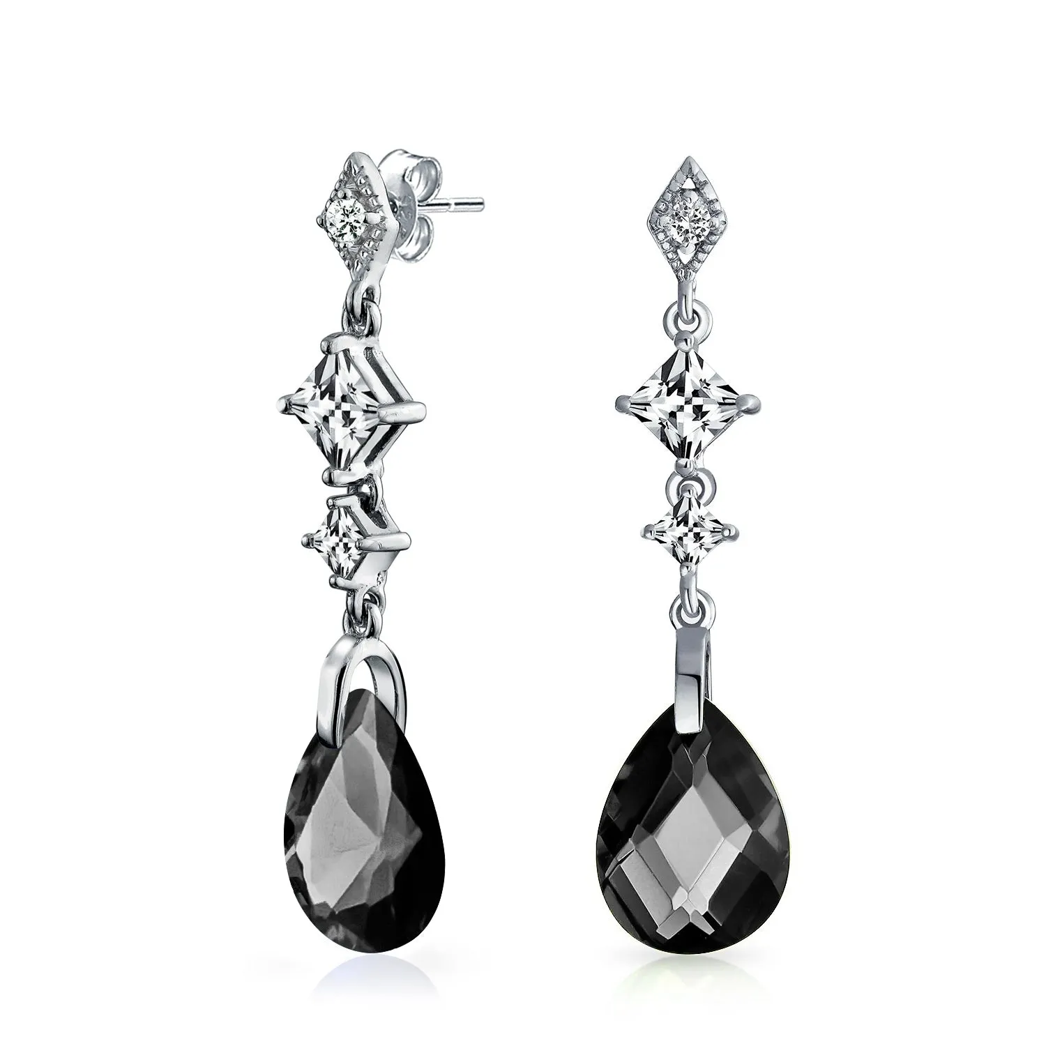 Briolette Teardrop CZ Chandelier Earrings Sterling Silver More Colors