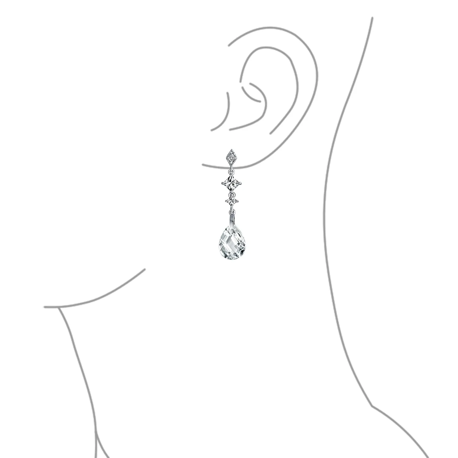 Briolette Teardrop CZ Chandelier Earrings Sterling Silver More Colors