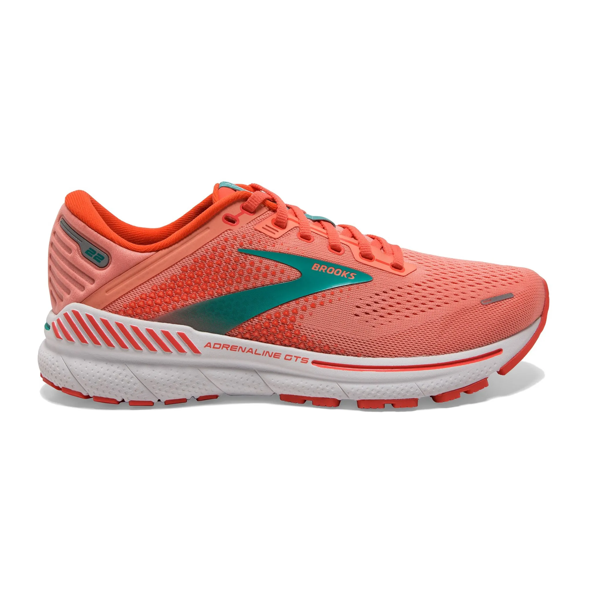 Brooks Women's 120353 680 Adrenaline GTS 22 Coral Latigo Bay White Cushion Support Running Shoes