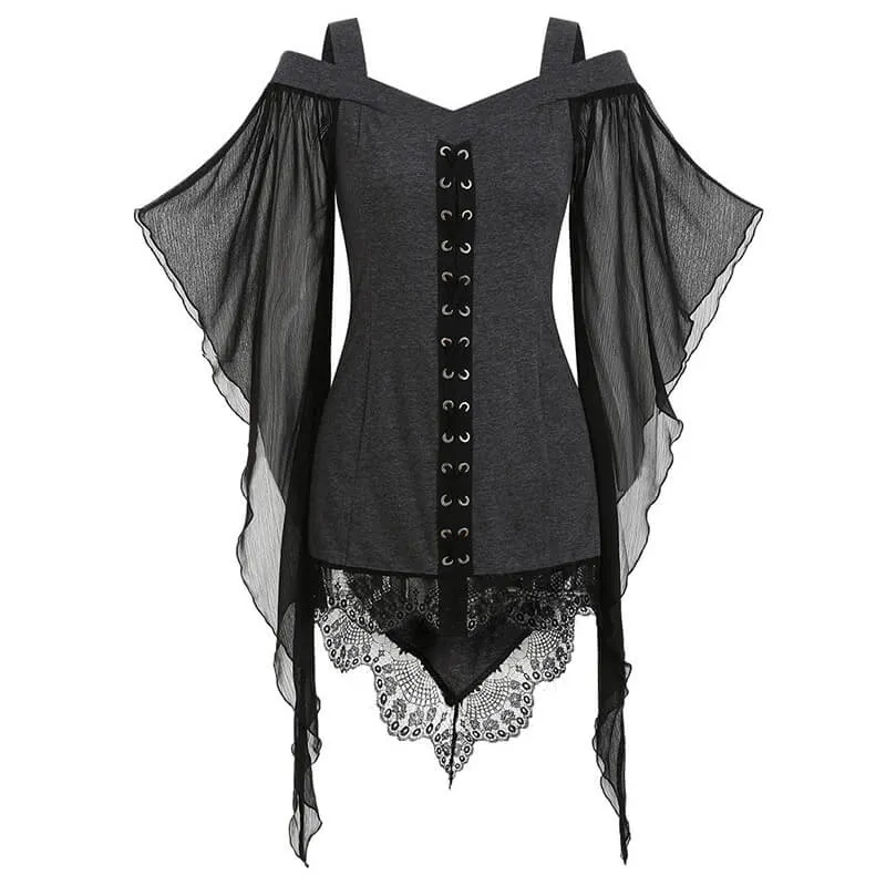 Butterfly Wing Sleeve Polyester Gothic Top