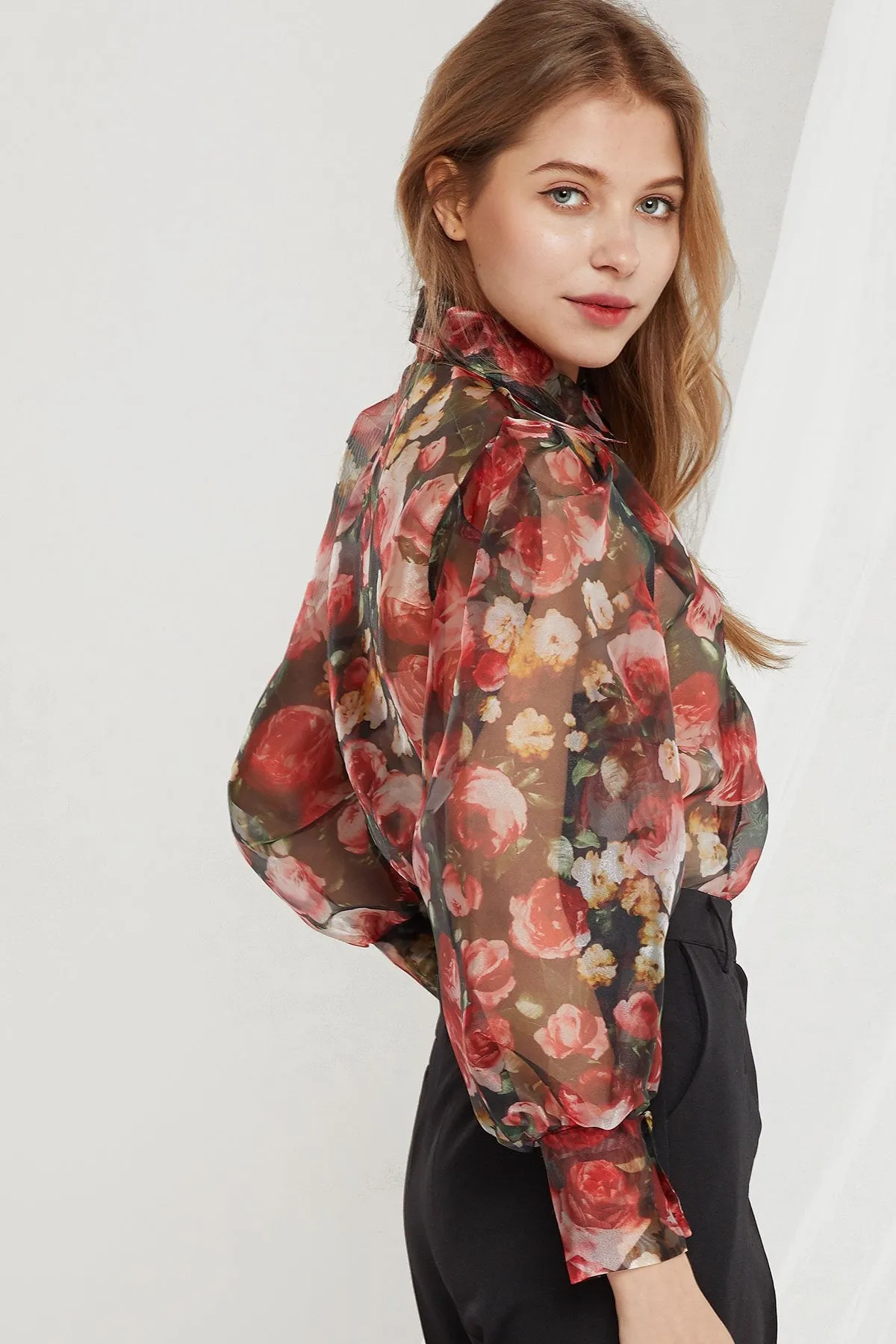 Callie Rose Printed Organza Blouse