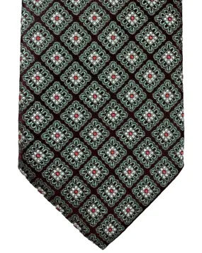 Canali Silk Tie Green Dust Pink Mini Flowers Pattern