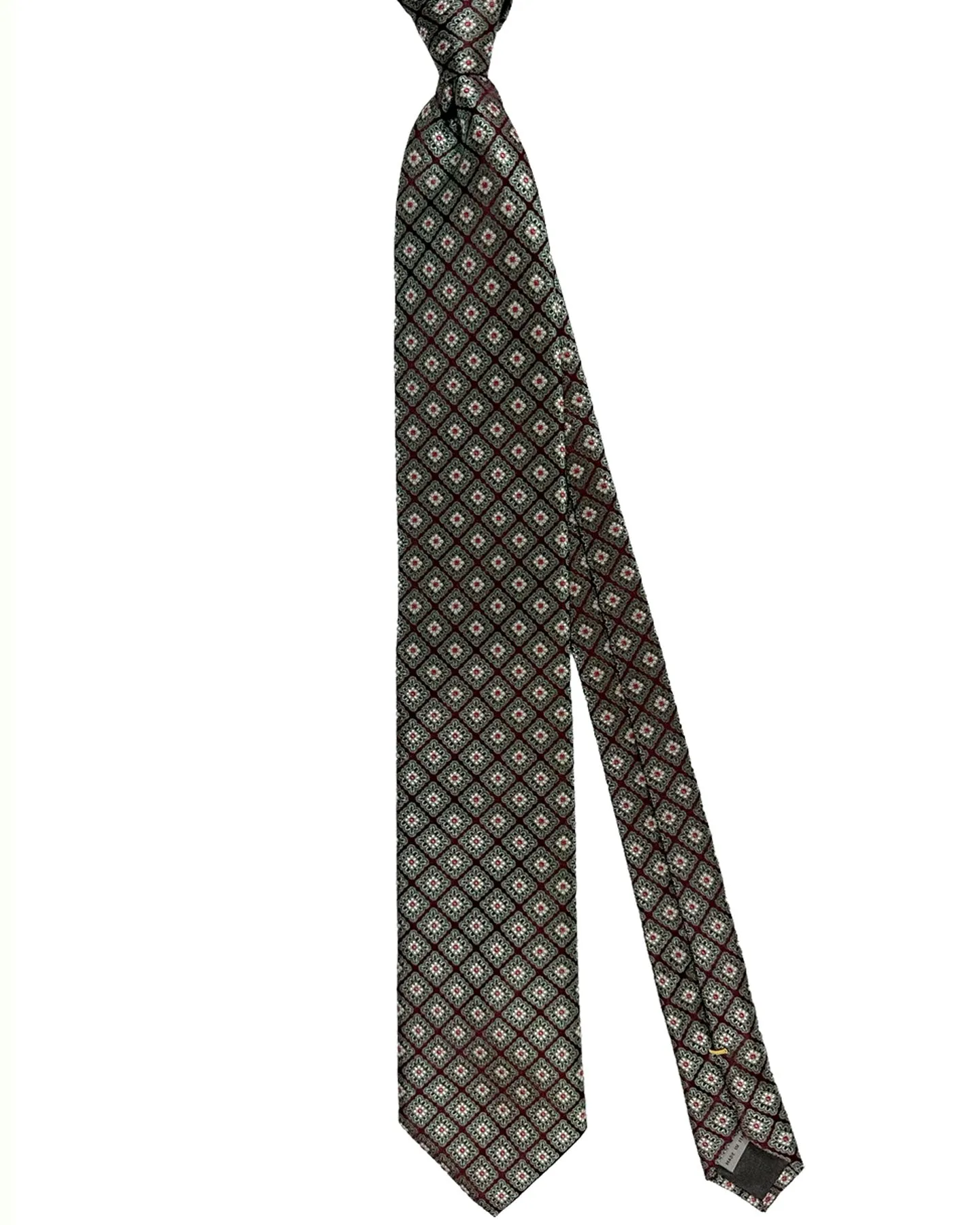 Canali Silk Tie Green Dust Pink Mini Flowers Pattern