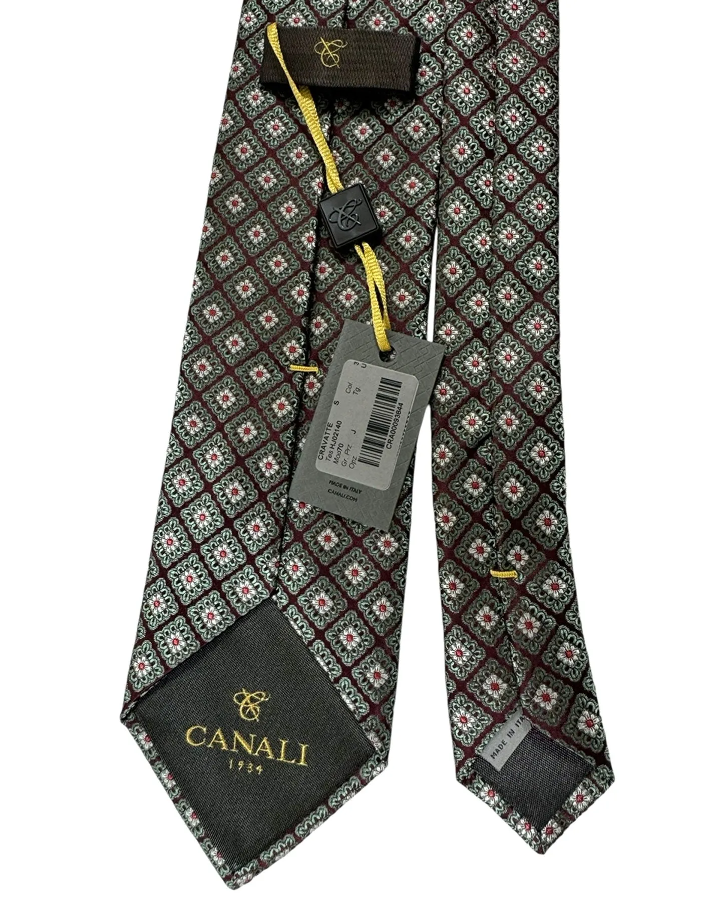 Canali Silk Tie Green Dust Pink Mini Flowers Pattern