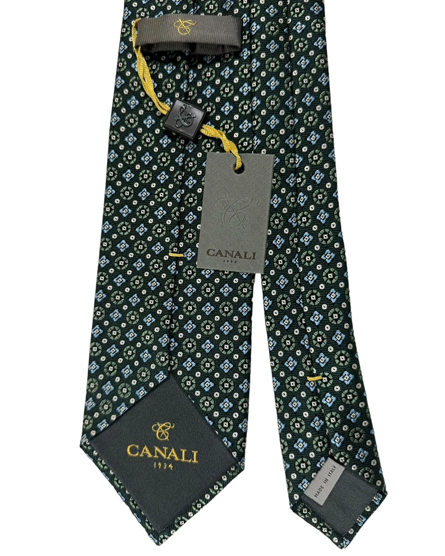 Canali Silk Tie Green Sky Blue Geometric Pattern - Classic Italian