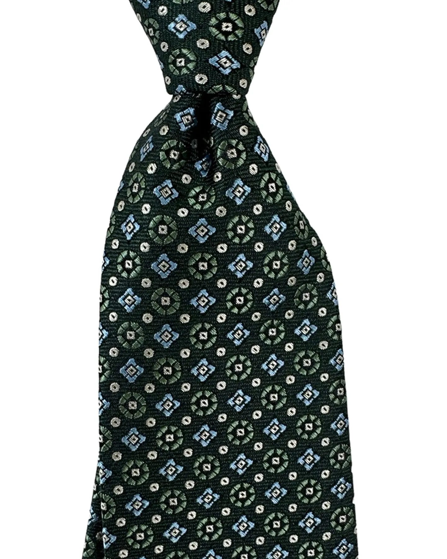 Canali Silk Tie Green Sky Blue Geometric Pattern - Classic Italian