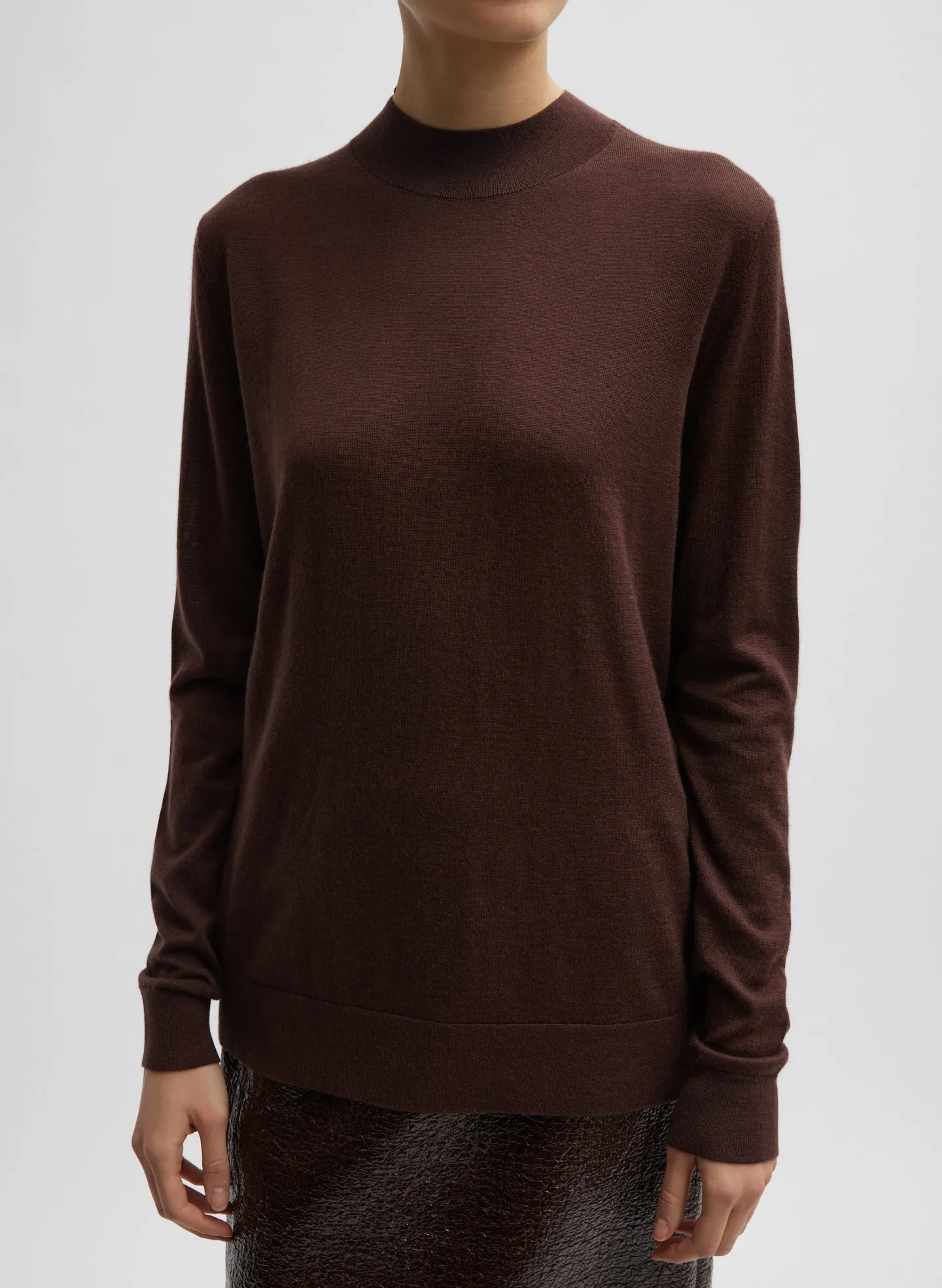 Cashmere Silk Blend Mock Neck Easy Sweater