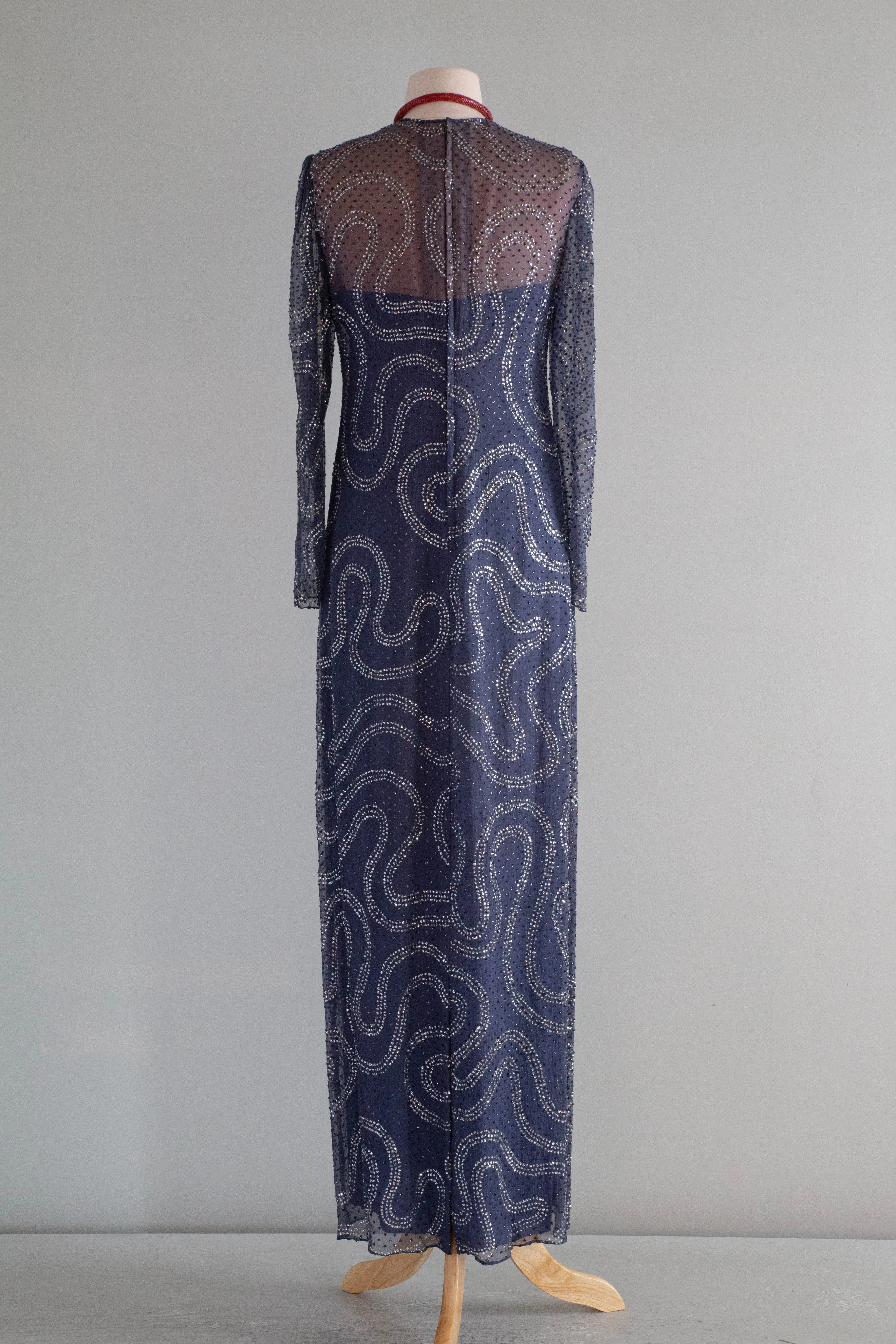 Chic 1970's Richelene Shimmering Silk Georgette Evening Gown / SM