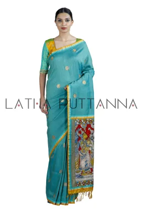 Chola – Heritage Teal Raw Silk Saree