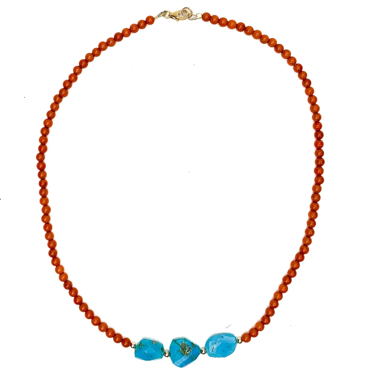 Coral & Sleeping Beauty Turquoise Necklace With Gold-Filled Trigger Clasp