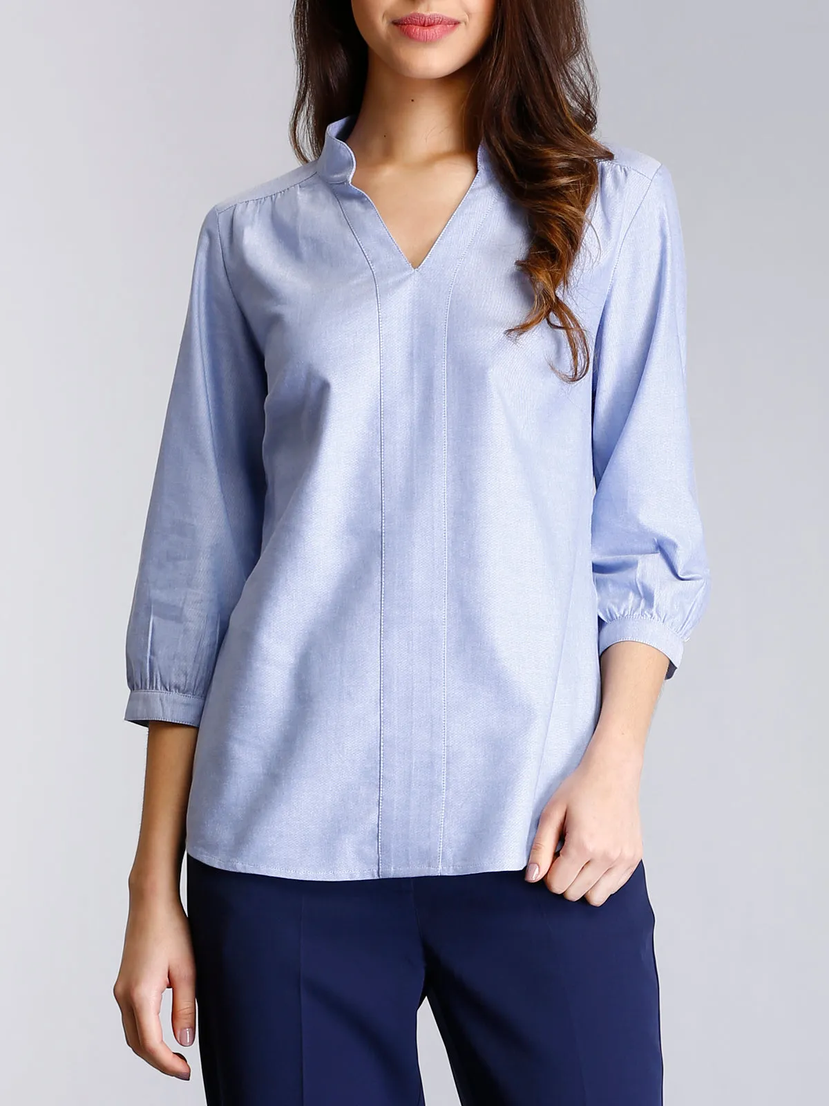 Cotton Gather Detail Top - Light Blue