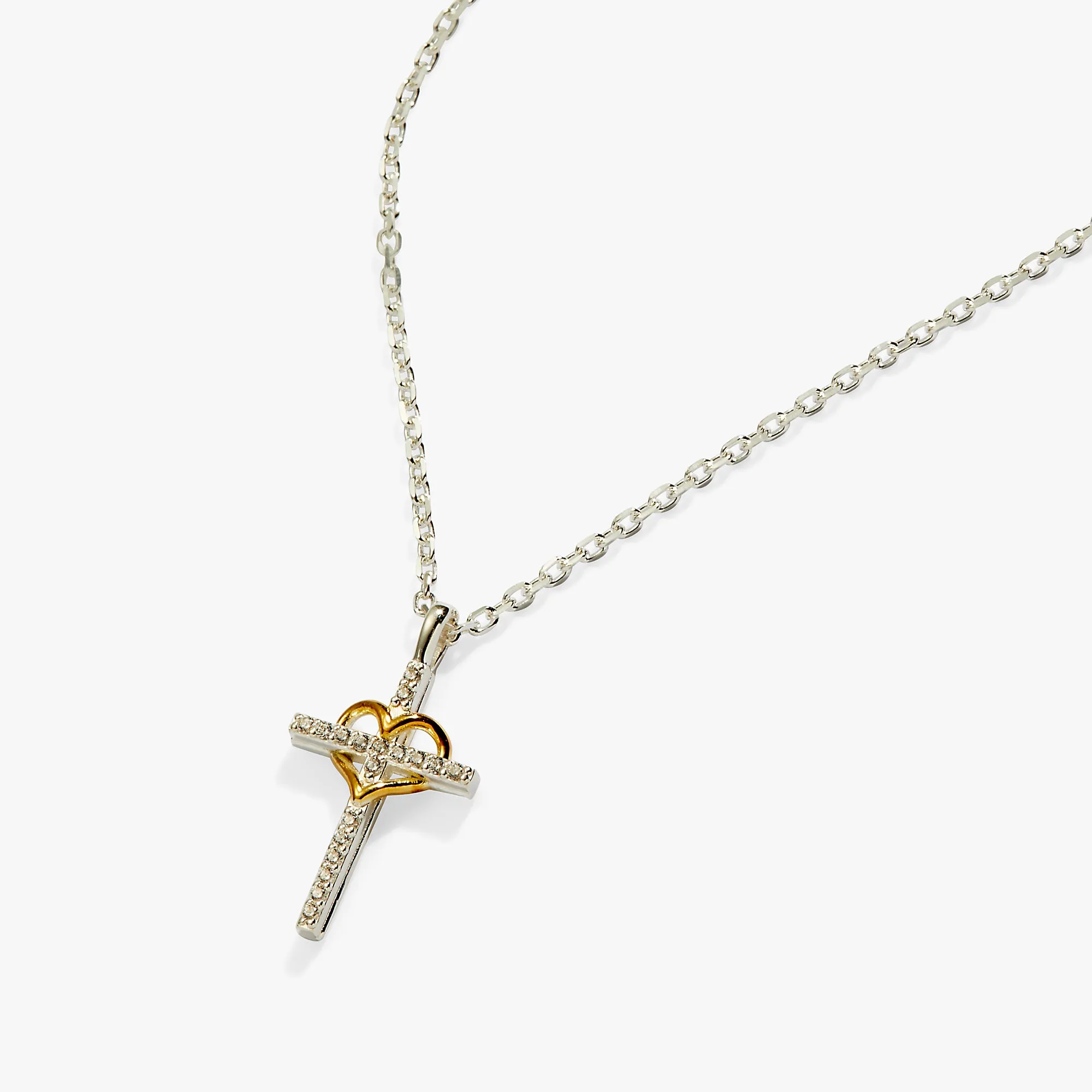 Cross And Heart Necklace, Sterling Silver