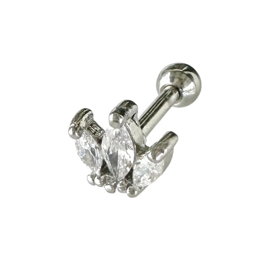 Crown Crystal Barbell Earring - Silver