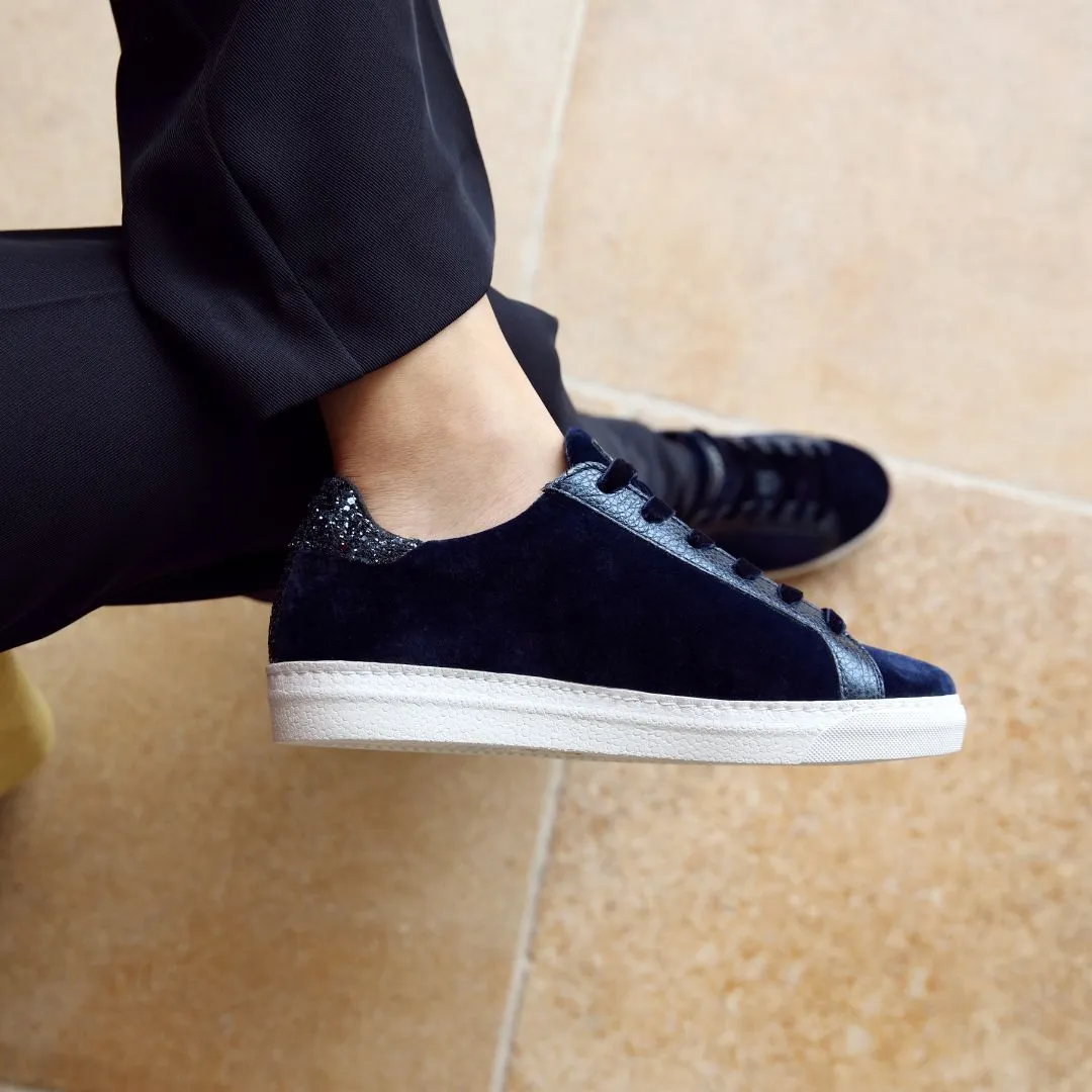 Cru: Navy Velvet & Glitter Trainers