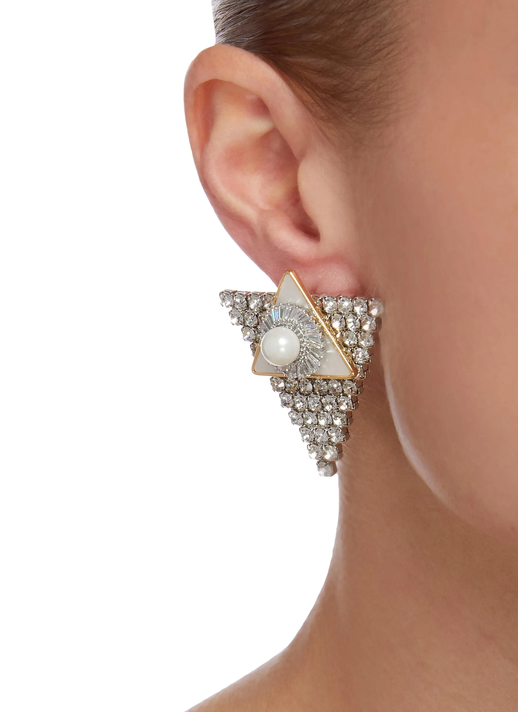 CRYSTAL PEARL TRIANGULAR STUD EARRINGS