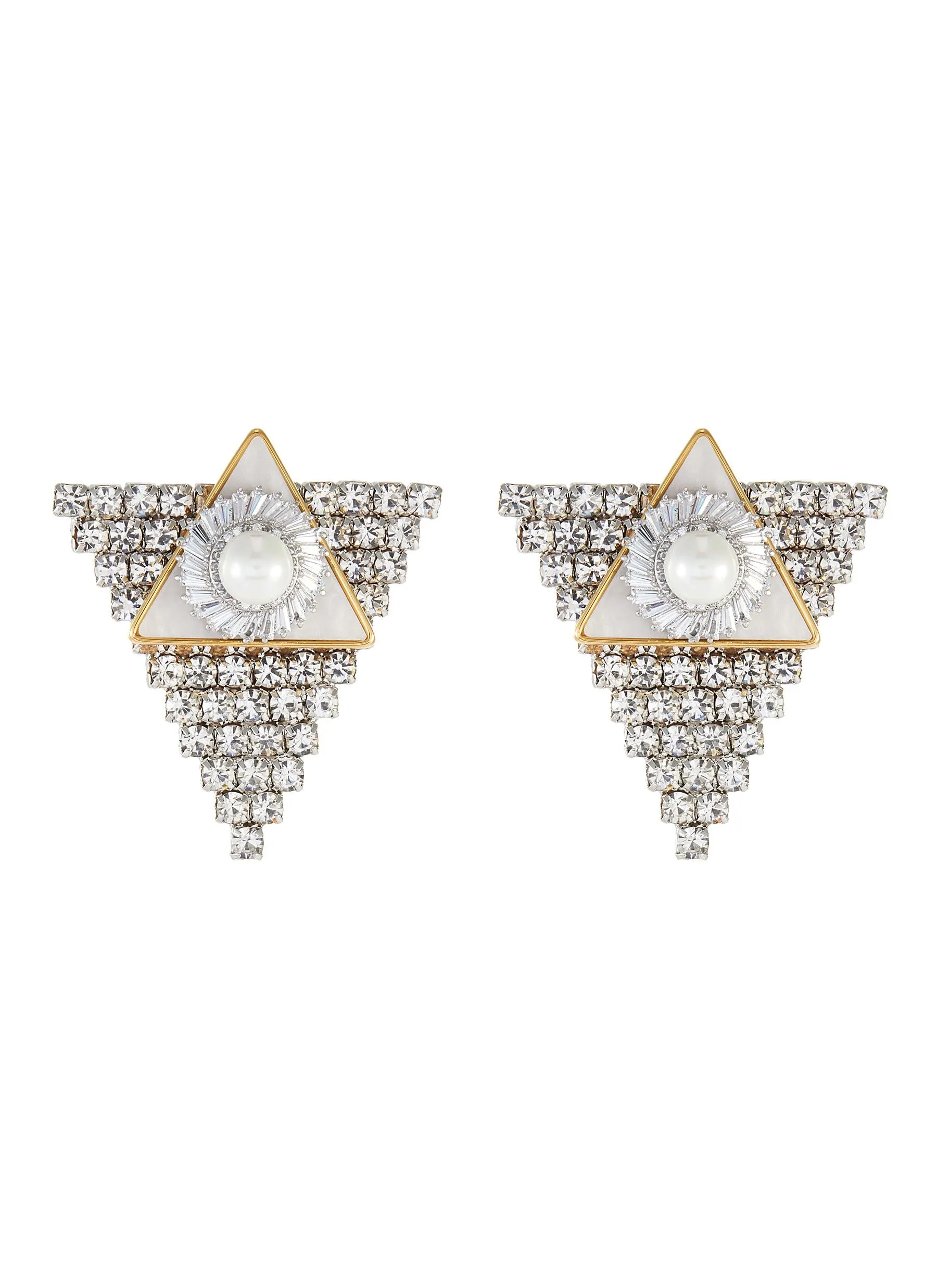 CRYSTAL PEARL TRIANGULAR STUD EARRINGS