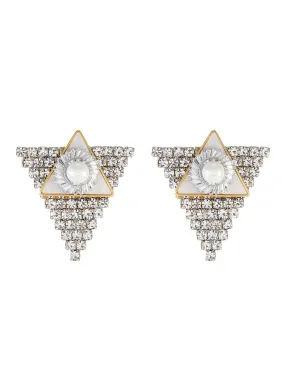 CRYSTAL PEARL TRIANGULAR STUD EARRINGS