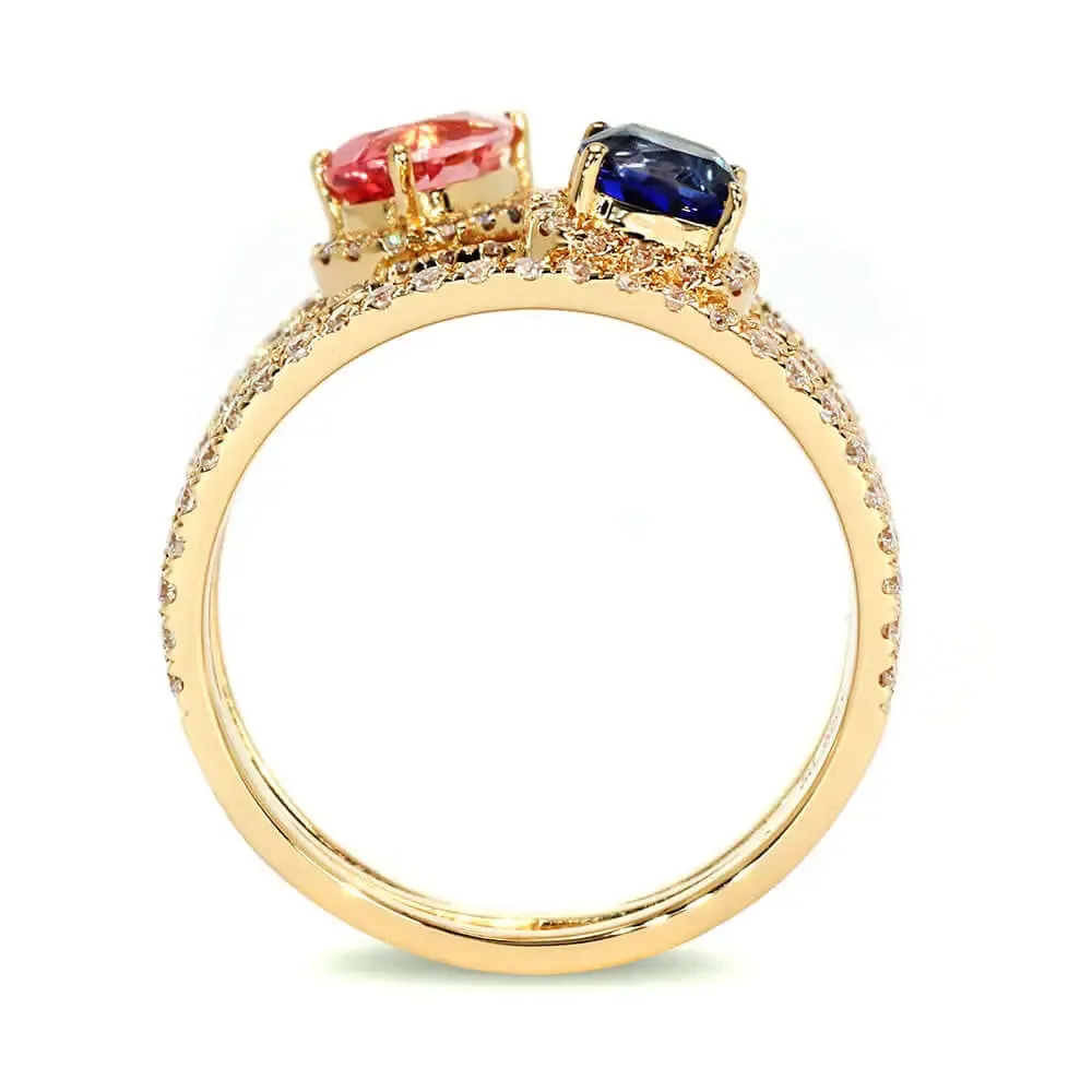 Daphne Pear and Cushion Lab Grown Sapphire with Multi Pave Band Ring in 18K Gold