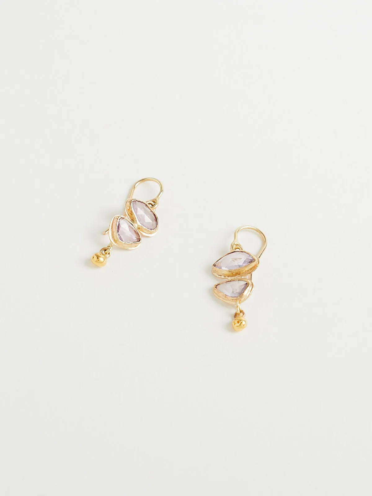 Double Drop Earrings with Various Colour Rose Cut Sapphire, 22k Ball Drop in 18k Yellow Gold