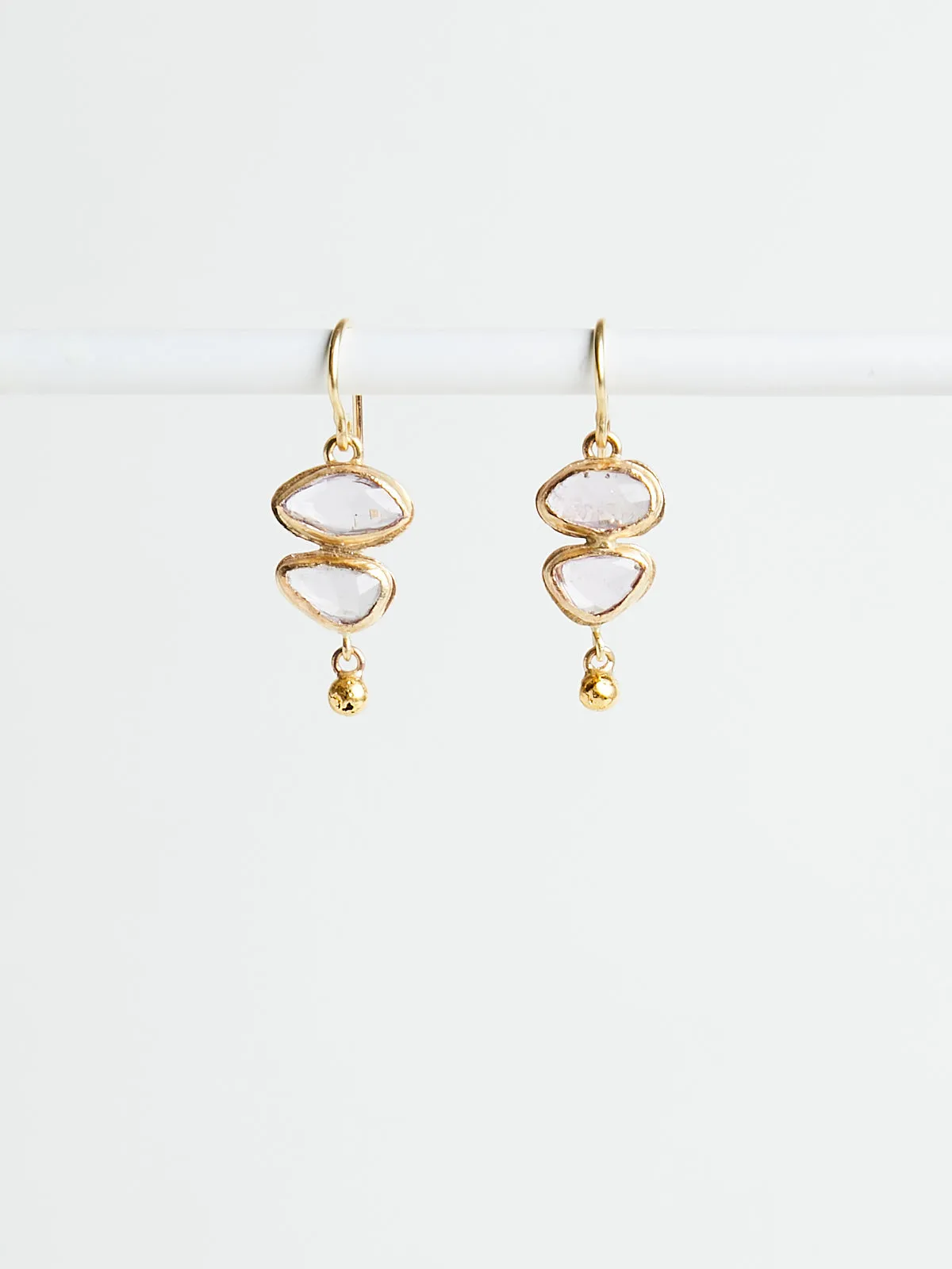 Double Drop Earrings with Various Colour Rose Cut Sapphire, 22k Ball Drop in 18k Yellow Gold