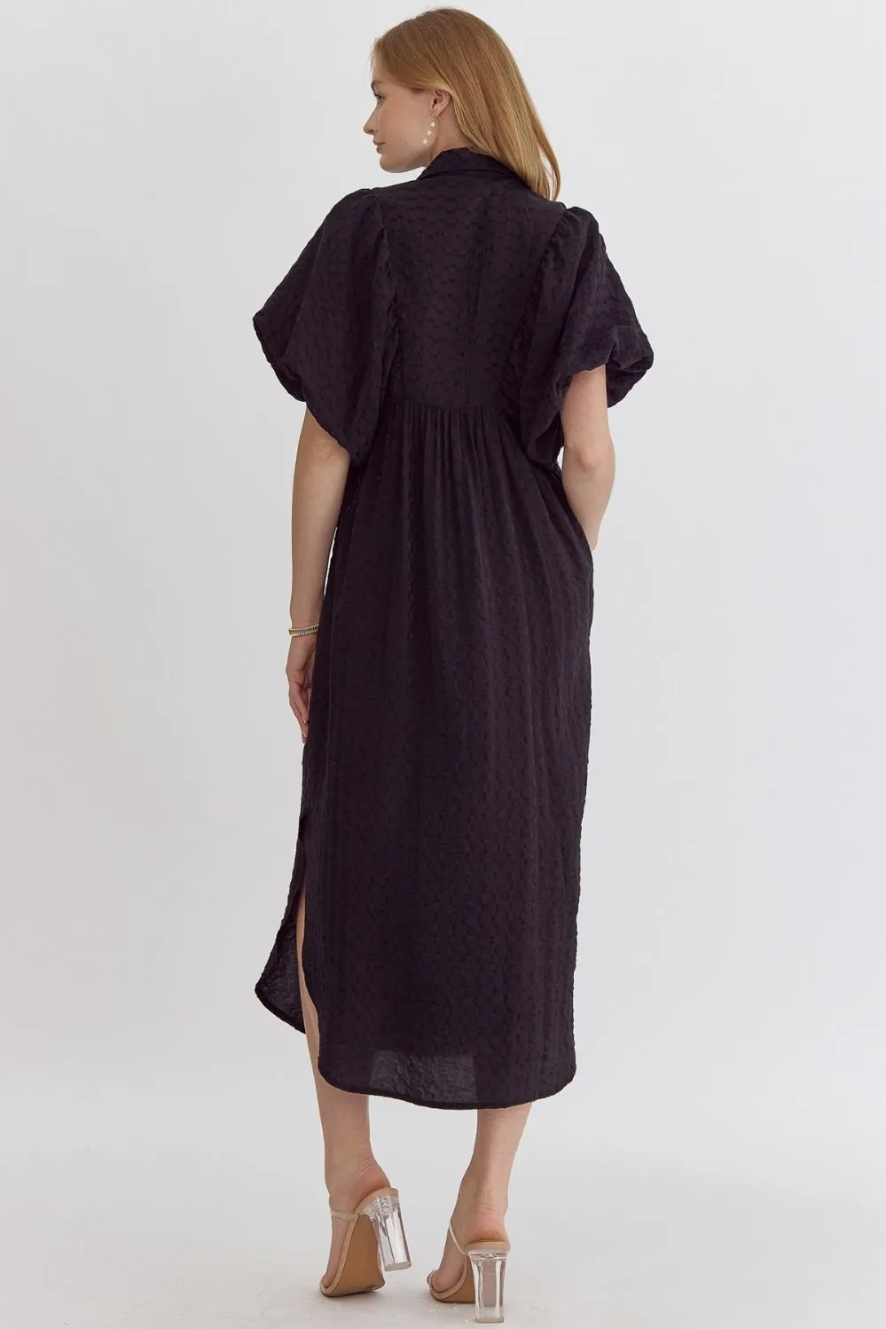 Easy Going Textured Black Midi Dress