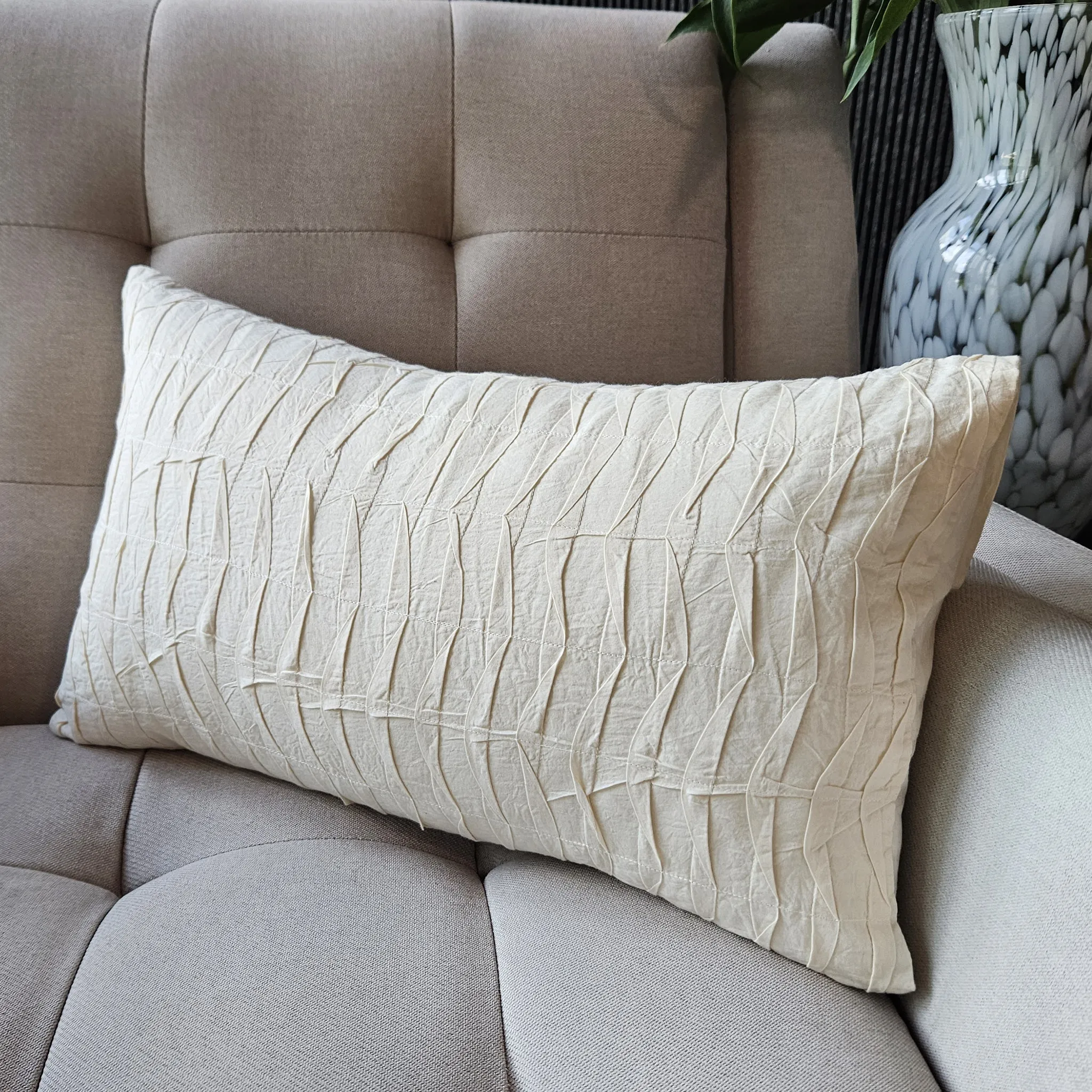 Ecru Pleated Lumbar Cushion Cover