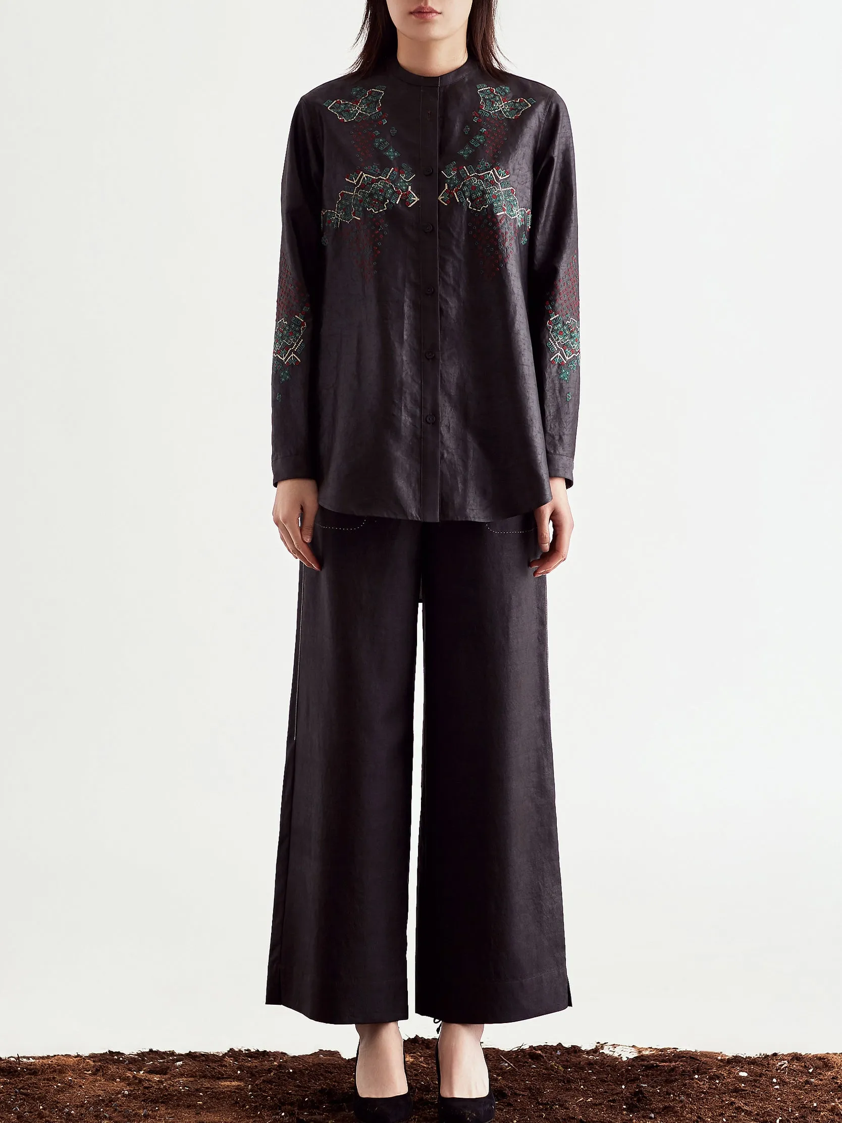 Embroidered Gambiered Guangdong Silk Shirt