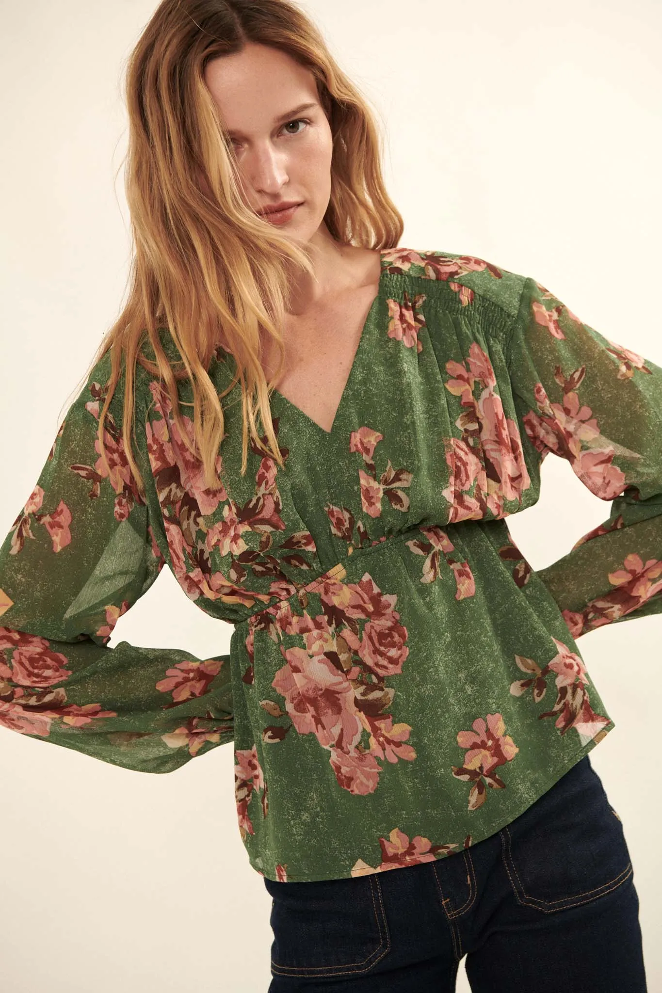 Enchanting Beauty Floral Chiffon Peasant Top