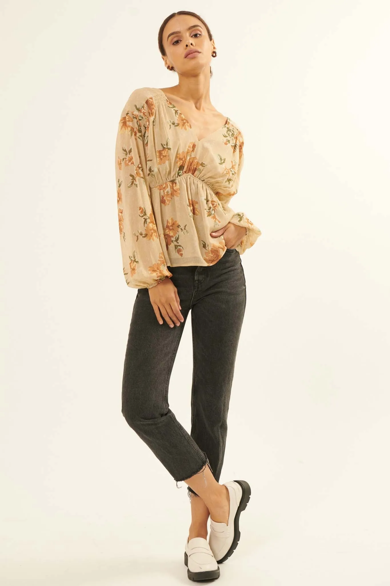 Enchanting Beauty Floral Chiffon Peasant Top