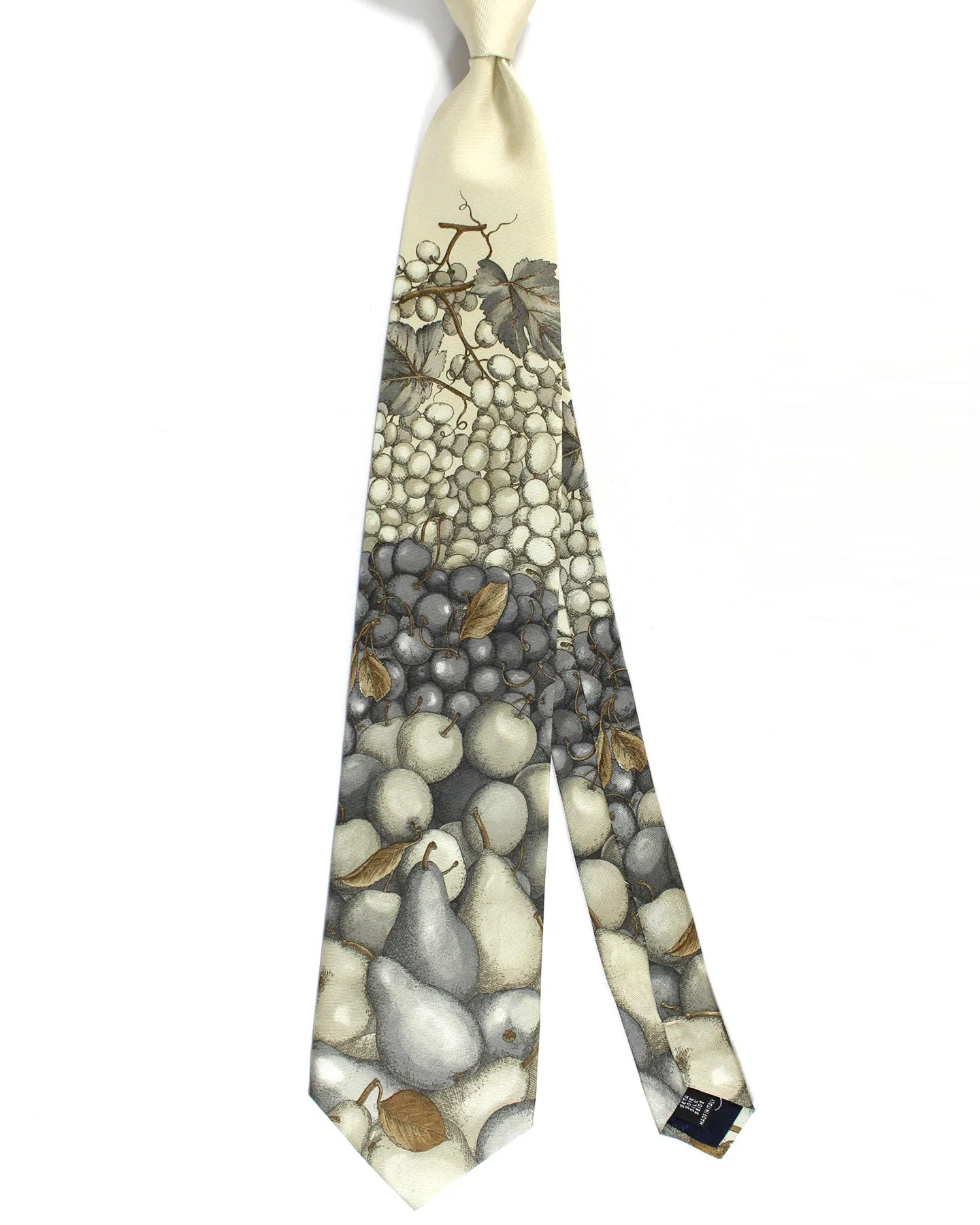 Fornasetti Silk Tie Gray Fruit Design - Wide Necktie